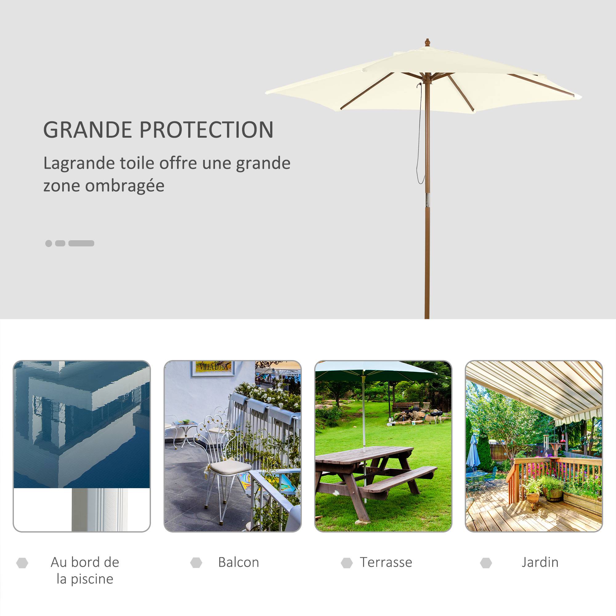 Parasol de jardin Bois Blanc 250x250x230 cm - Image 8
