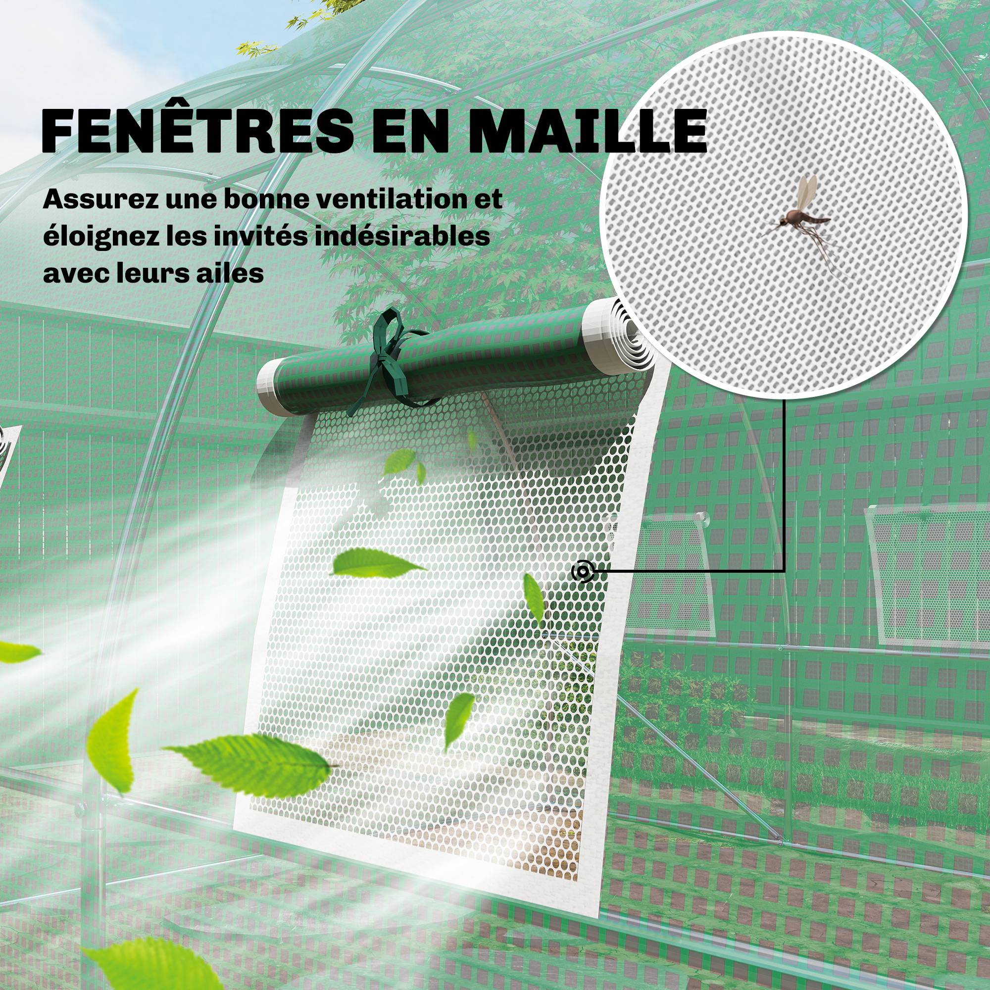 Serre tunnel de jardin 12m², serre de jardin tunnel 295x400x200cm porte et 8 fenêtres, bâche PE 140 g/m² vert - Image 6