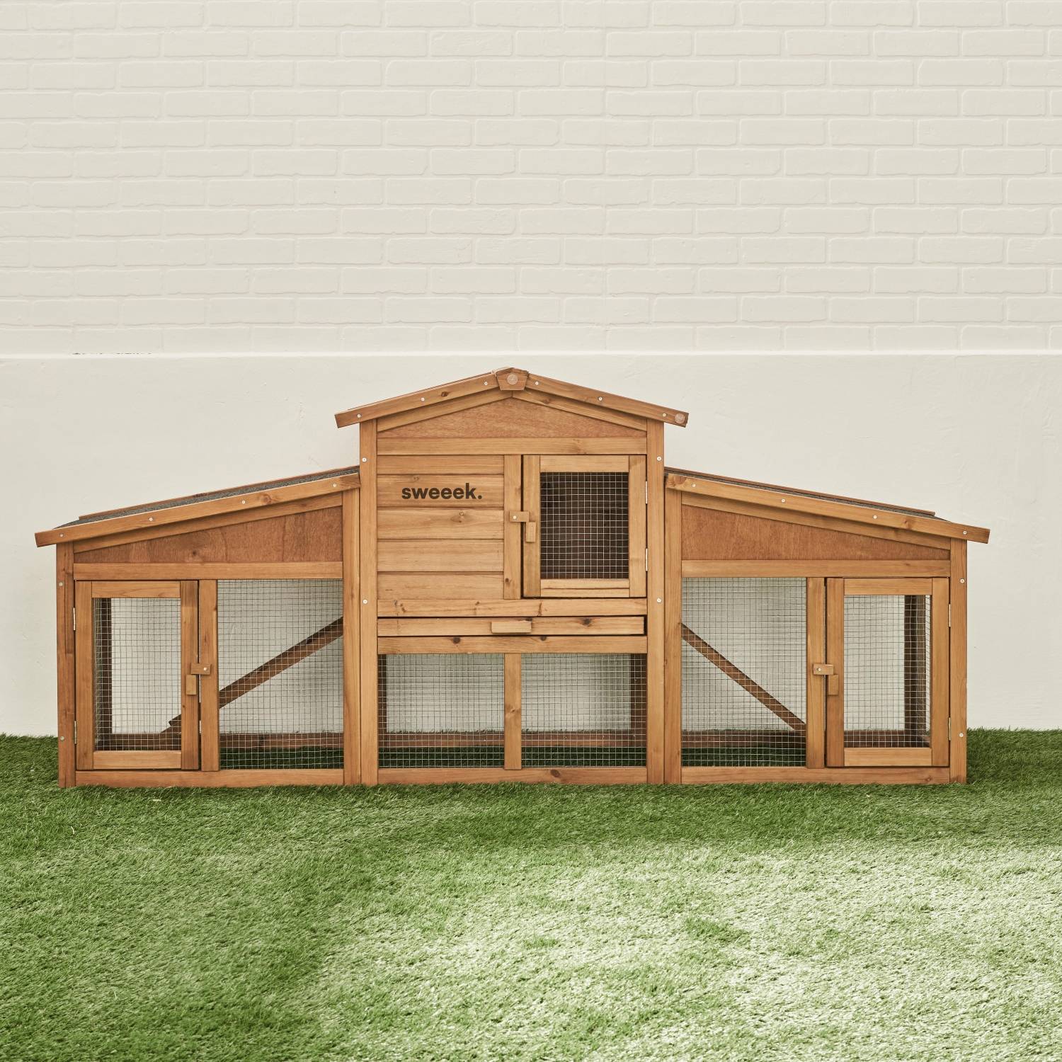 sweeek - Clapier en bois Angora pour lapin et autres rongeurs. 4 lapins. cage à lapin avec enclos. espace intérieur et extérieur. poulailler | sweeek - Image 1