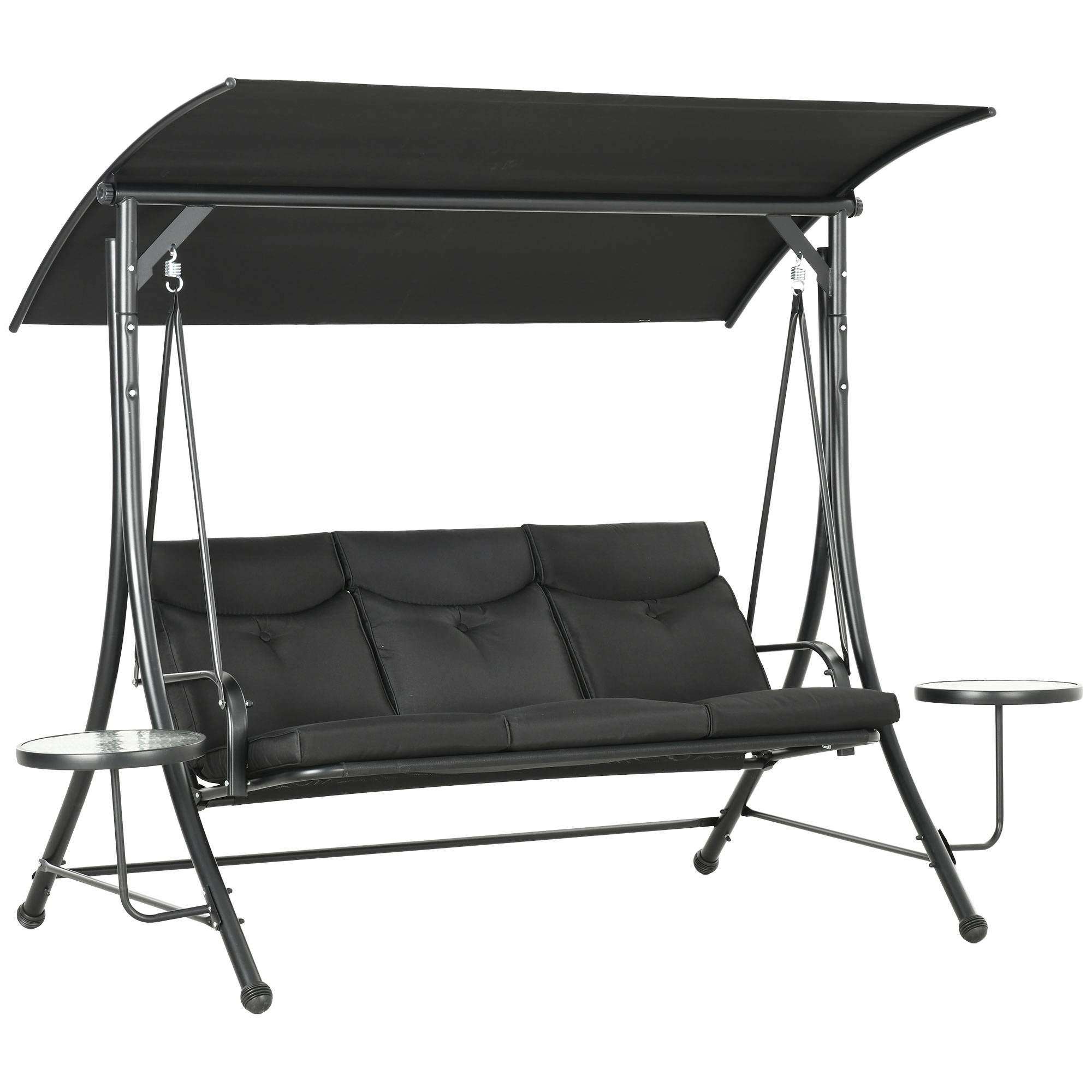 Balancelle Hollywood 3 places avec table basse et pare-soleil réglable, pour jardin et terrasse, noire - Image 1