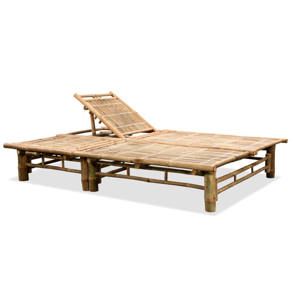 Helloshop26 - Transat chaise longue bain de soleil lit de jardin terrasse meuble d'extérieur pour 2 personnes bambou - Image 2