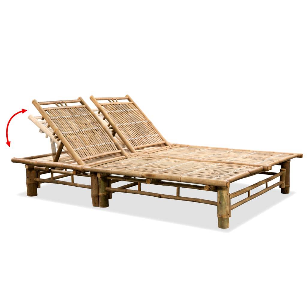 Helloshop26 - Transat chaise longue bain de soleil lit de jardin terrasse meuble d'extérieur pour 2 personnes bambou - Image 4