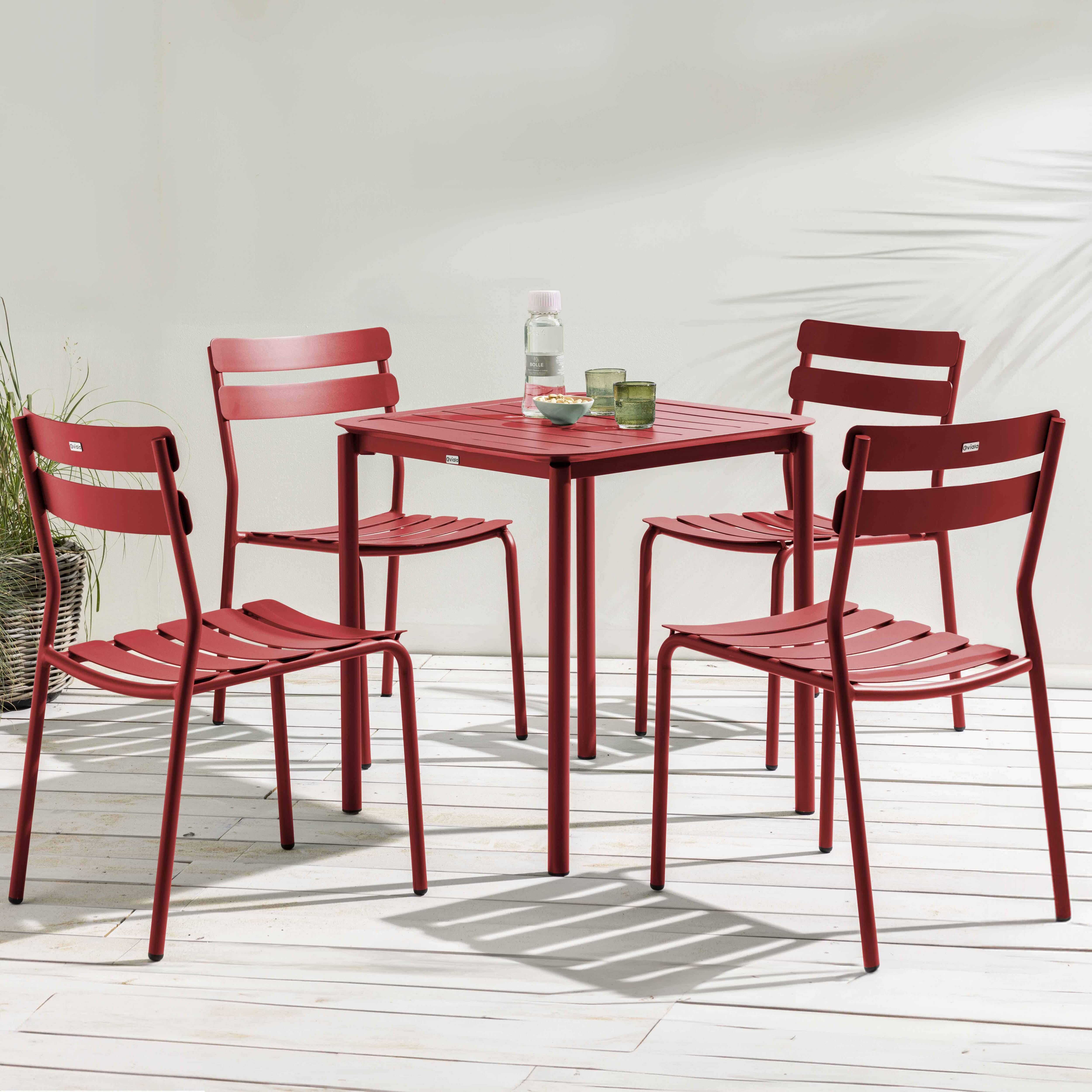 Oviala - Ensemble table de terrasse 70cm et 4 chaises rouge foncé Almada - Oviala - Image 2