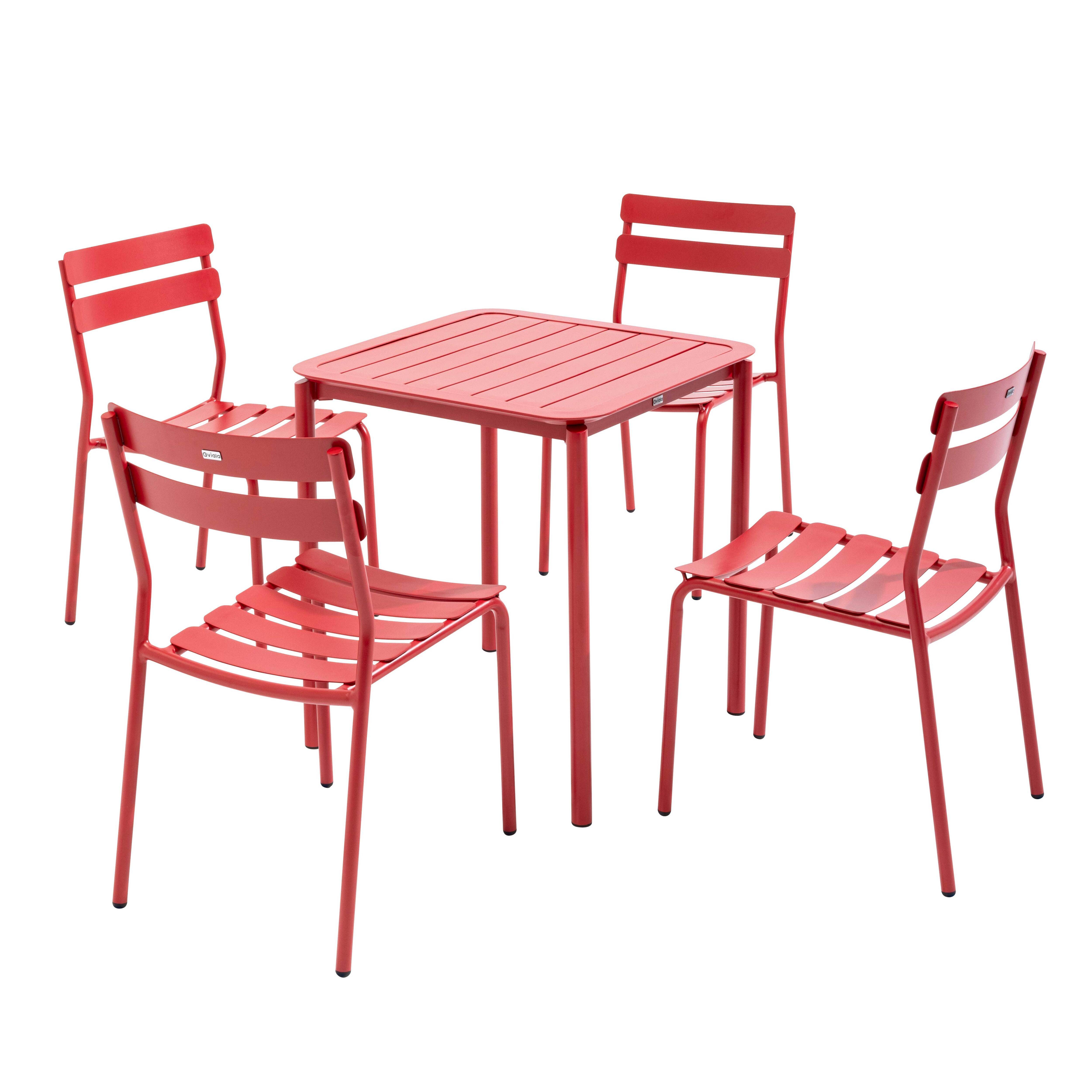 Oviala - Ensemble table de terrasse 70cm et 4 chaises rouge foncé Almada - Oviala - Image 1