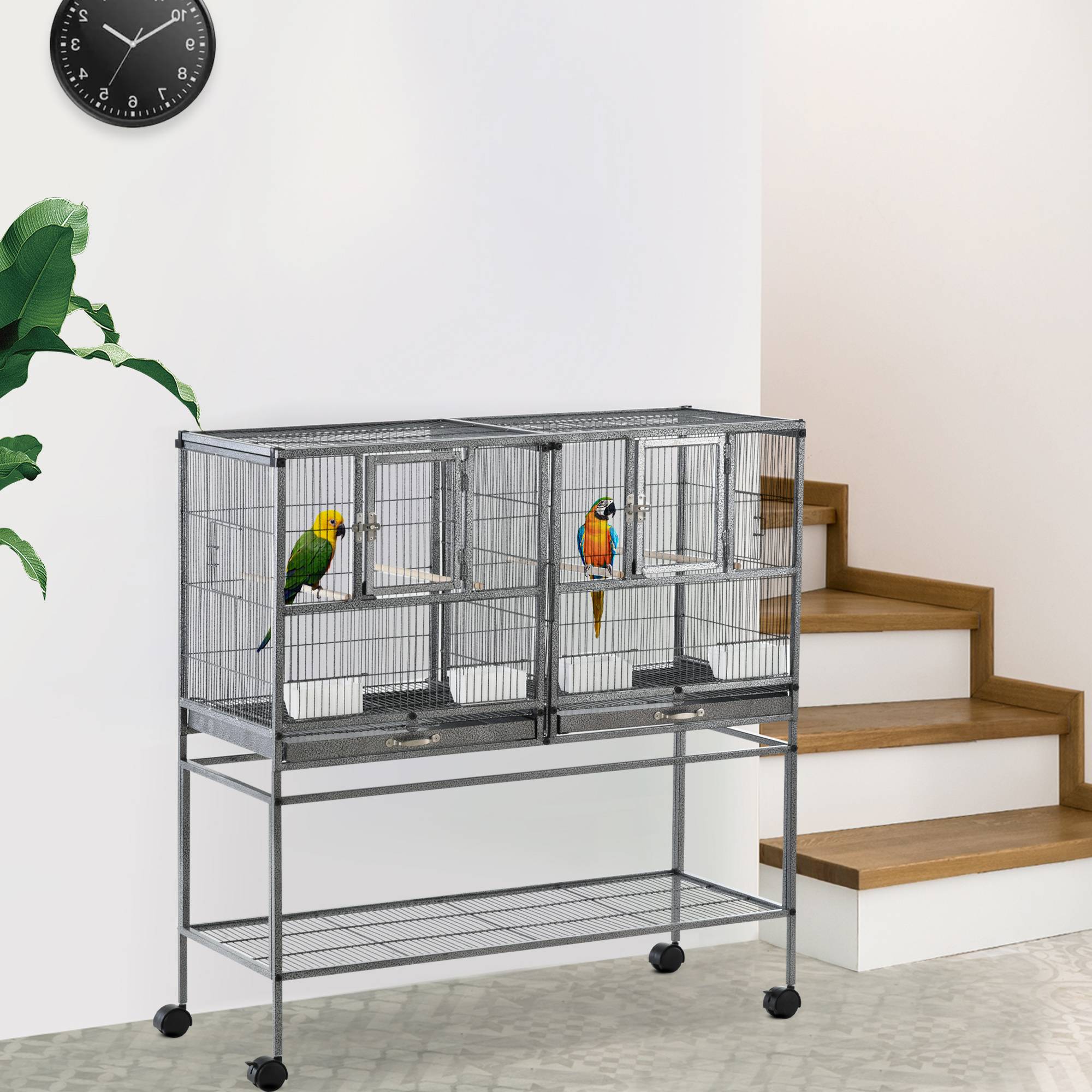 Cage à oiseaux métal noir gris 95 x 45.5 x 102 cm - PANGIVO - Image 4