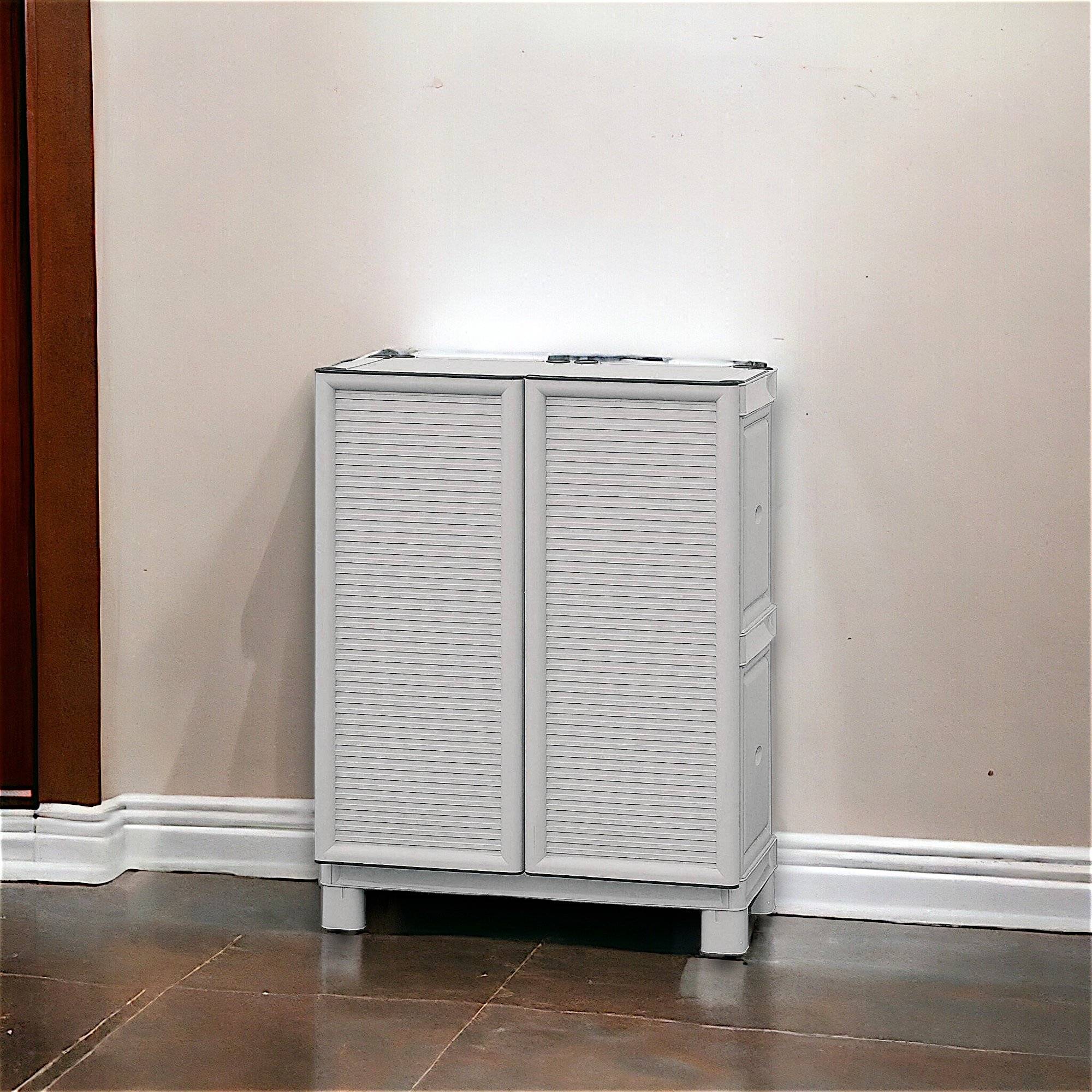 Dmora - Armoire d'extérieur Waremme, Mobilier d'extérieur, Armoire de balcon polyvalente, Armoire d'extérieur, Gris clair, 70x39h92 cm - Dmora - Image 2