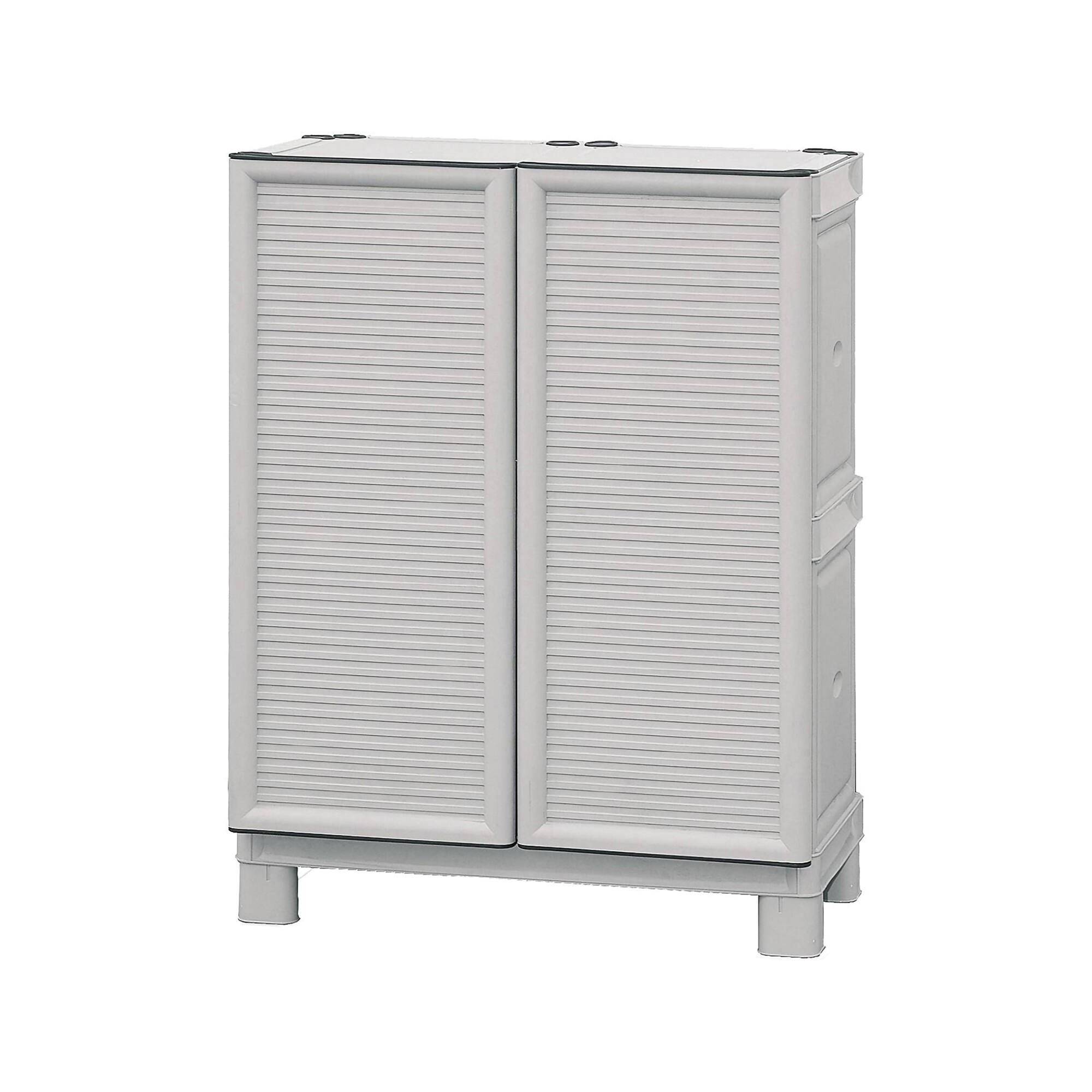 Dmora - Armoire d'extérieur Waremme, Mobilier d'extérieur, Armoire de balcon polyvalente, Armoire d'extérieur, Gris clair, 70x39h92 cm - Dmora - Image 1