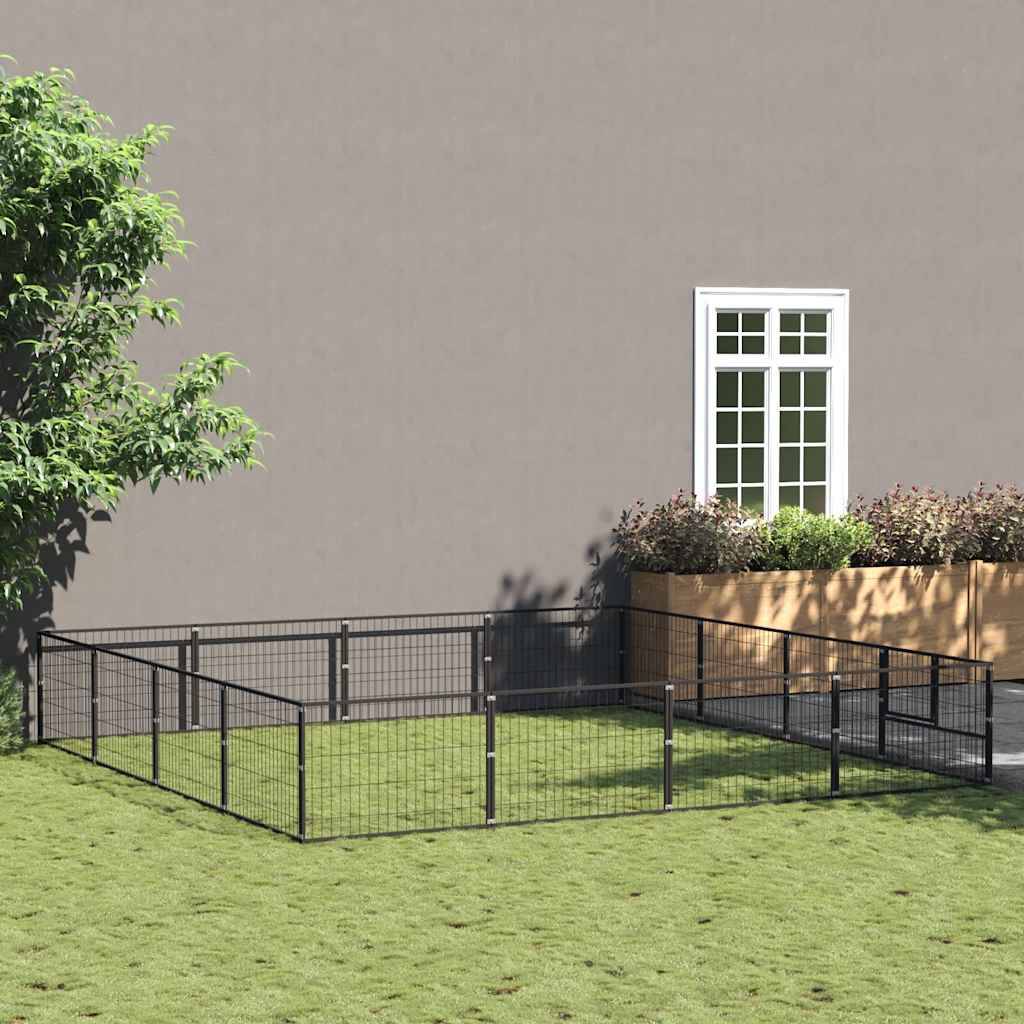 Vidaxl - Chenil Noir 16 m² Acier vidaXL 3082143 - Image 1
