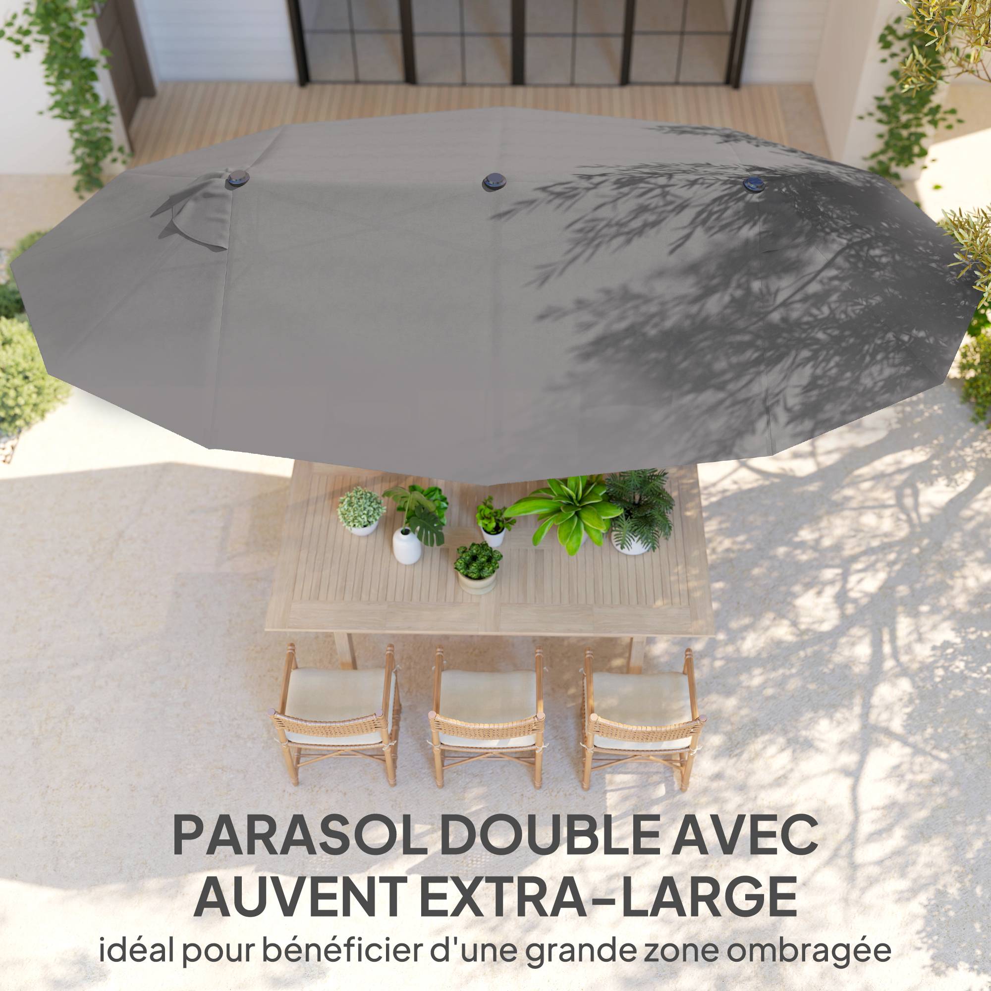 Parasol de jardin manivelle parasol double 4,6x2,7x2,4m - Acier polyester haute densité Gris fr139 - Image 6