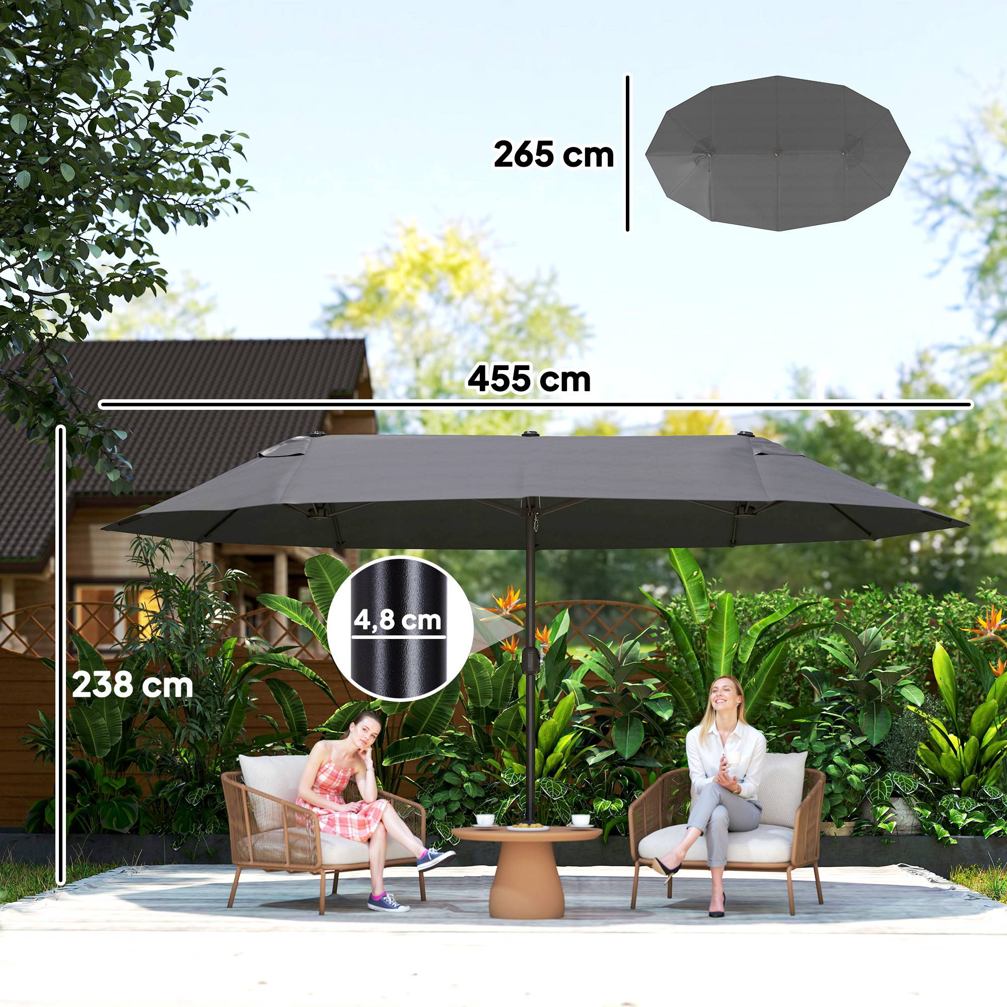 Parasol de jardin manivelle parasol double 4,6x2,7x2,4m - Acier polyester haute densité Gris fr139 - Image 5