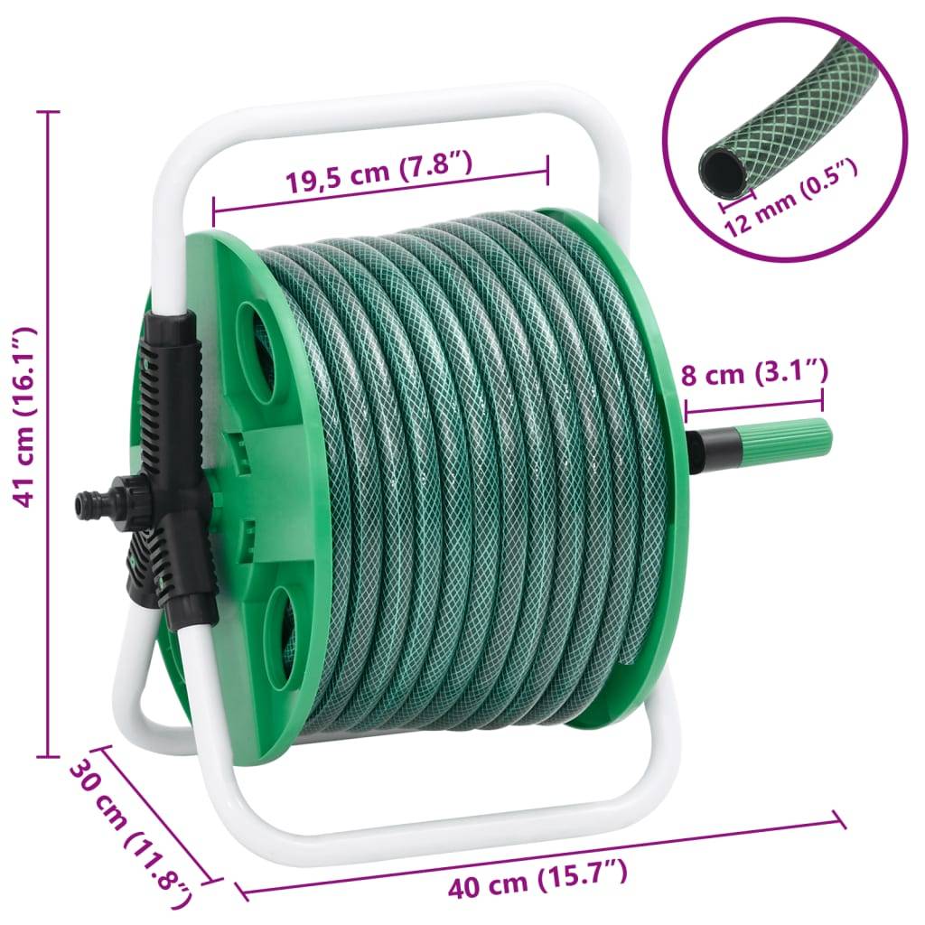 Enrouleur de tuyau sur pied acier galvanisé vert 40 x 30 x 41 cm - PANGIVO - Image 7