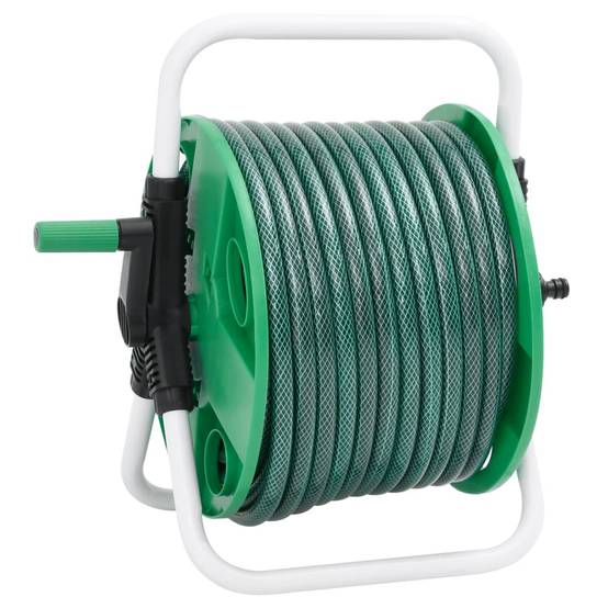 Enrouleur de tuyau sur pied acier galvanisé vert 40 x 30 x 41 cm - PANGIVO - Image 4