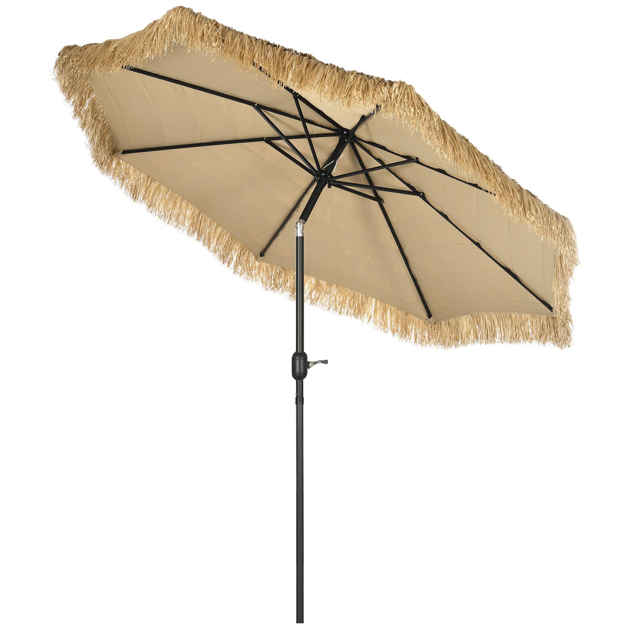 Parasol de jardin extérieur à franges parasol inclinable manivelle - 265x265x250cm Polyester Kaki fr251 - Image 1