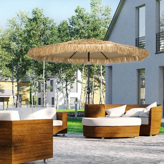 Parasol de jardin extérieur à franges parasol inclinable manivelle - 265x265x250cm Polyester Kaki fr251 - Image 3