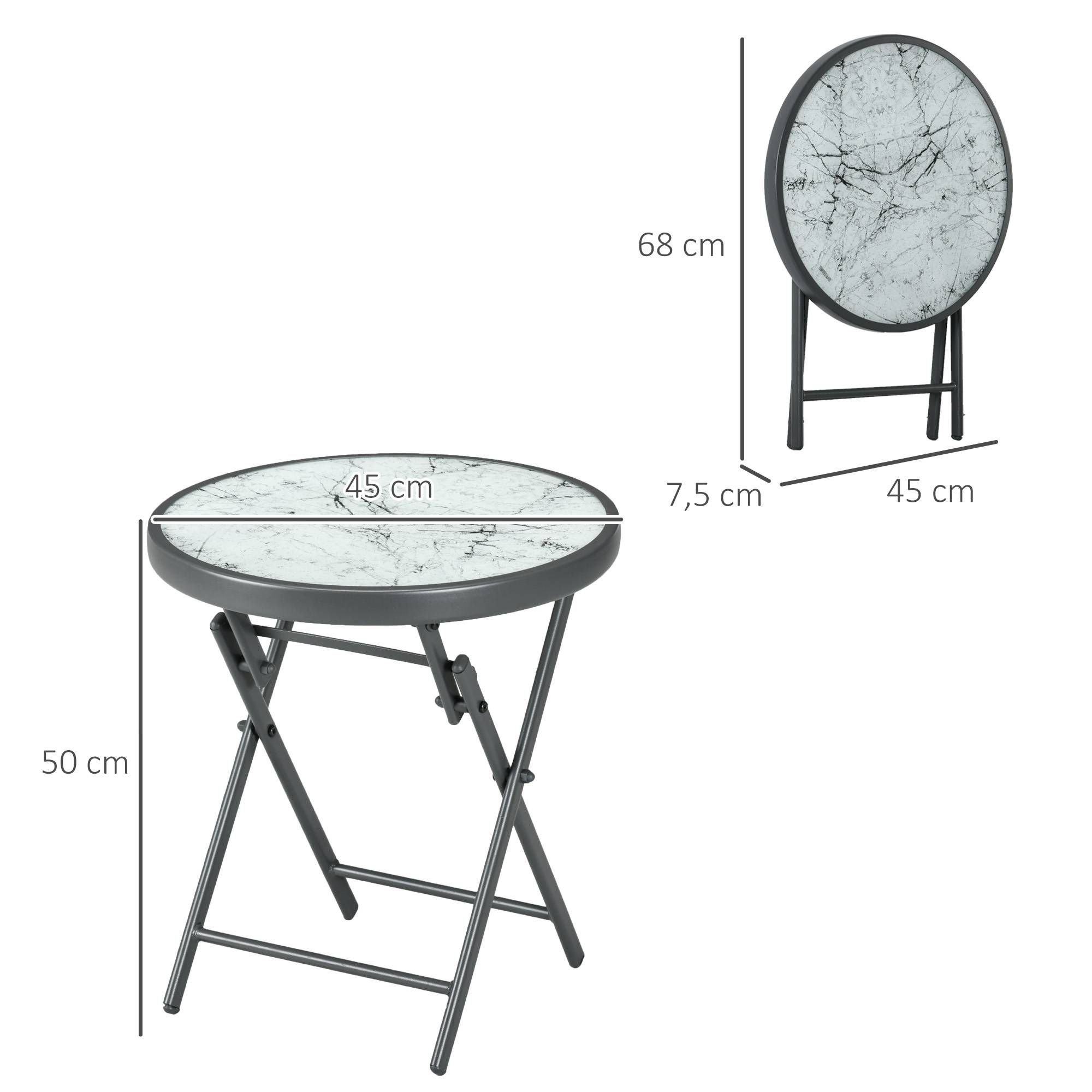 Table basse pliante table d'appoint pliante plateau effet marbre en verre trempé structure métal ronde Ø45 x 50 cm blanc - Image 5