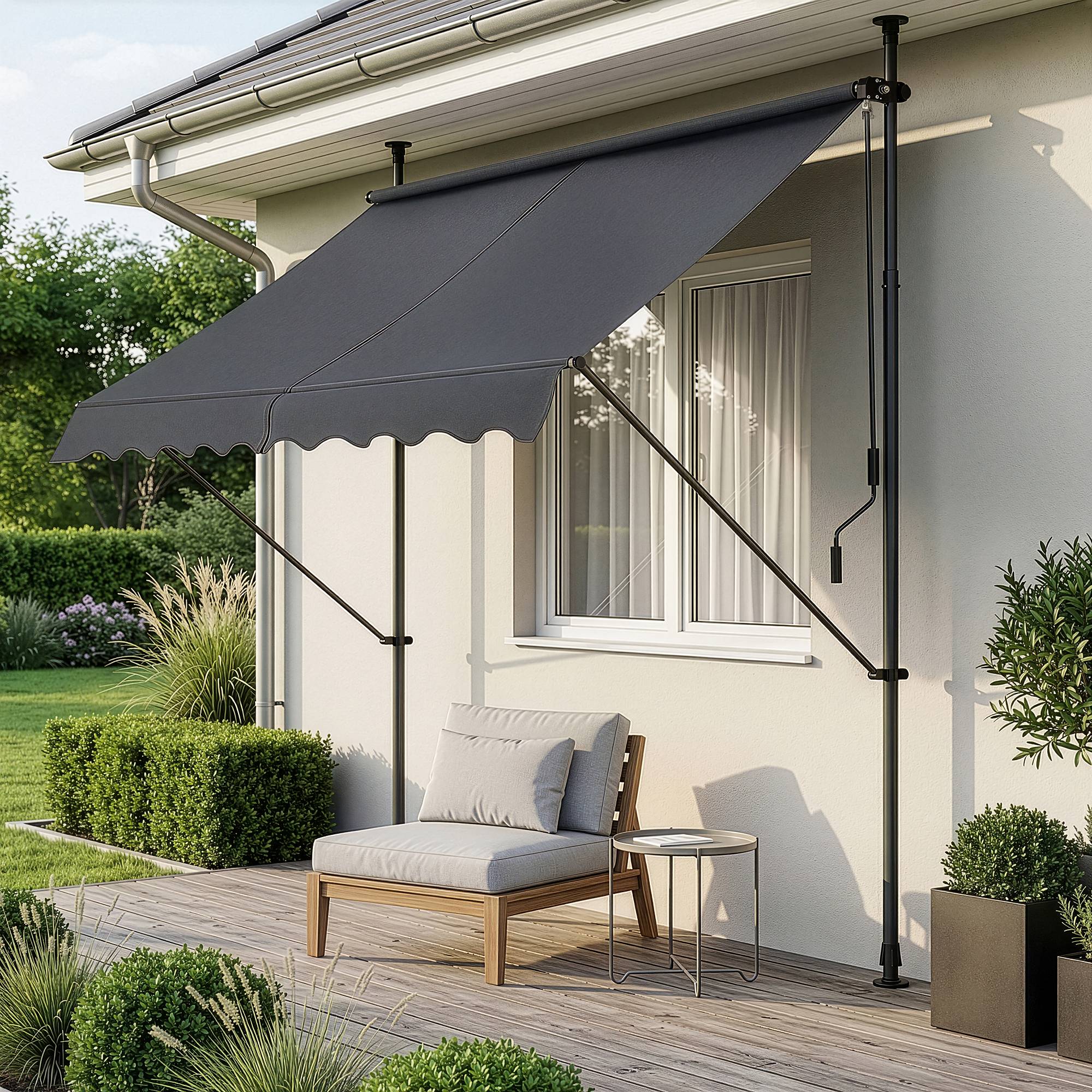 Pro.Tec - Store Banne Manuel Auvent Téléscopique 150 x 120 x 220-309 cm Gris [pro.tec] - Image 1