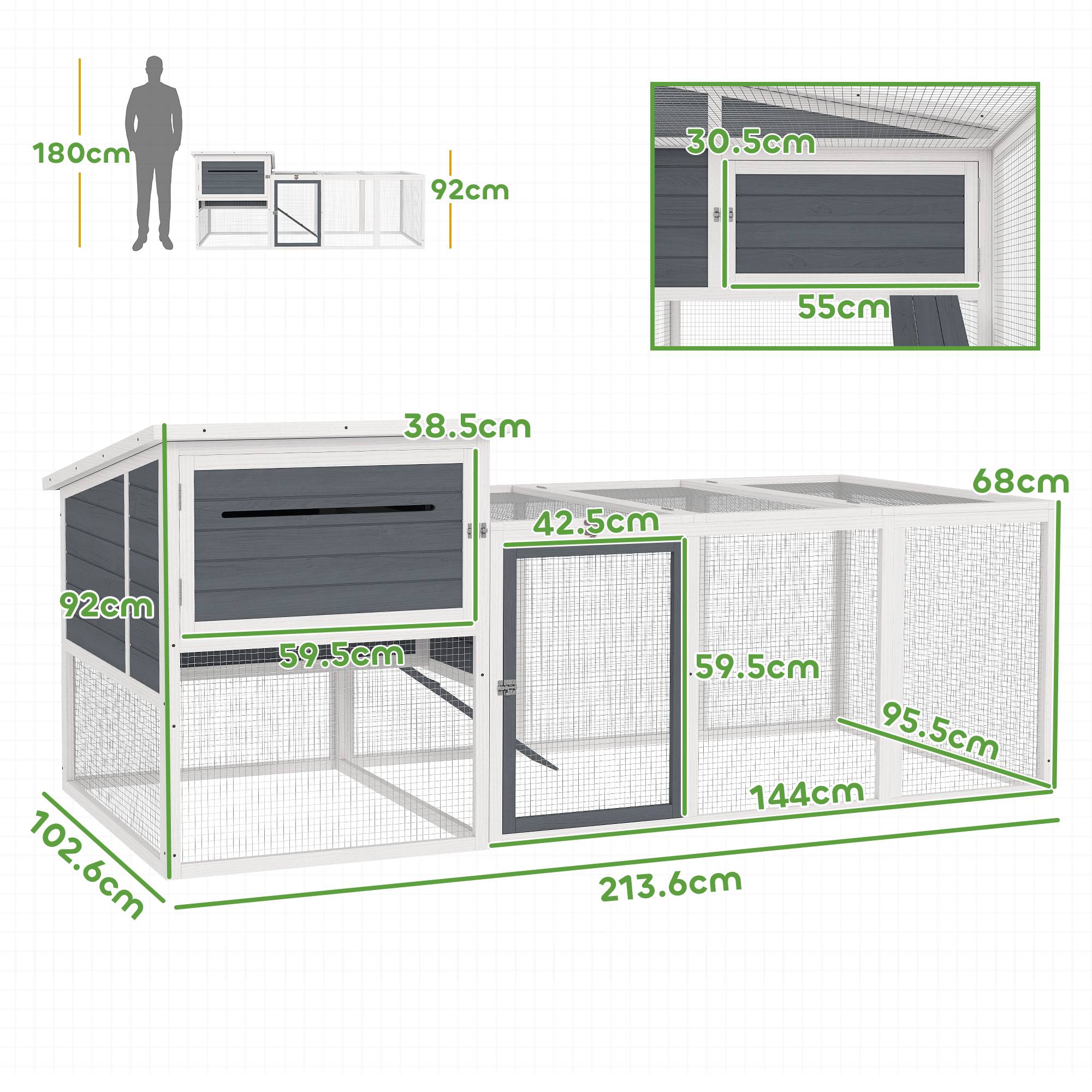 Sans Marque - Poulailler bois sapin abri pondoir espace extérieur 214x101x91,5 cm gris - Image 5