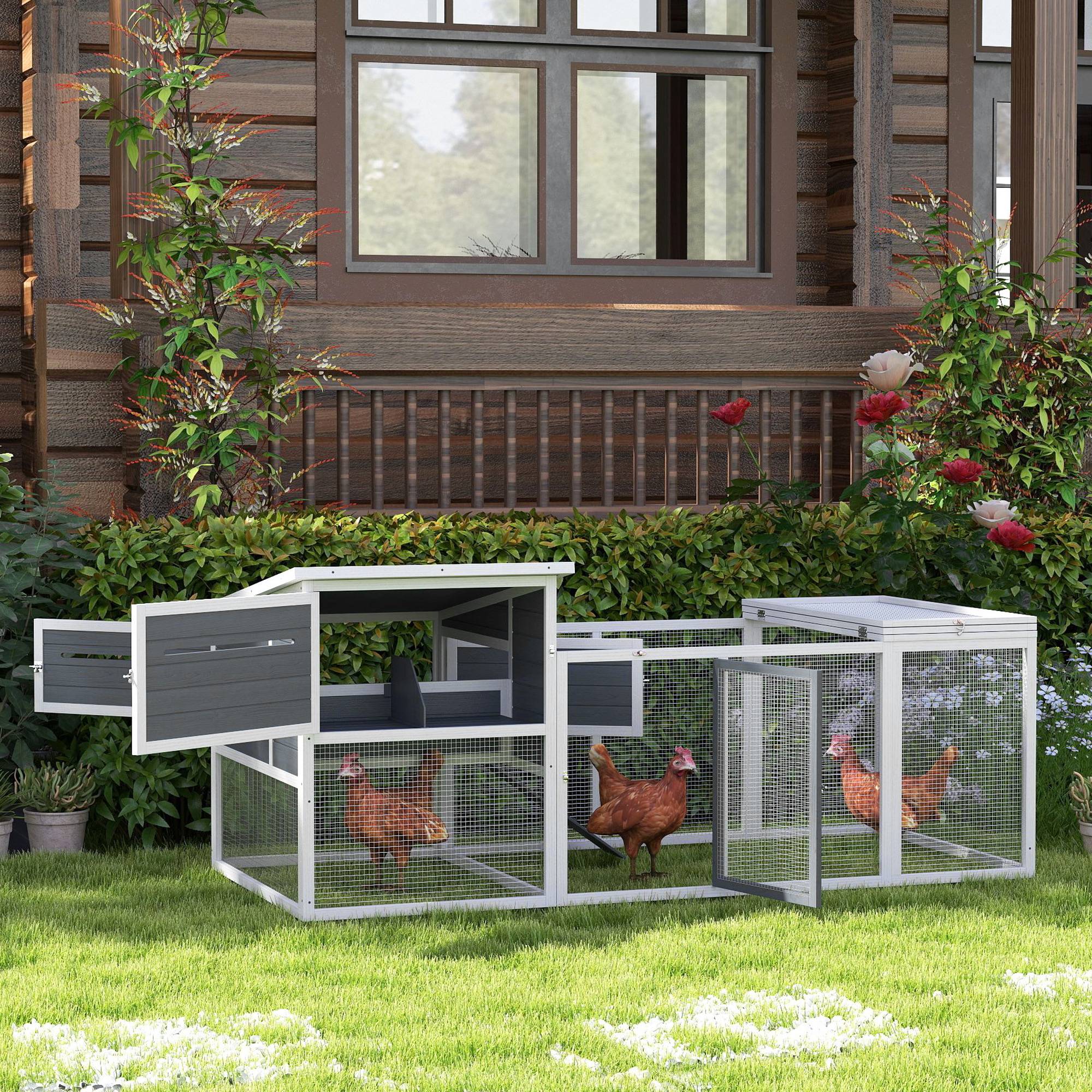Sans Marque - Poulailler bois sapin abri pondoir espace extérieur 214x101x91,5 cm gris - Image 3