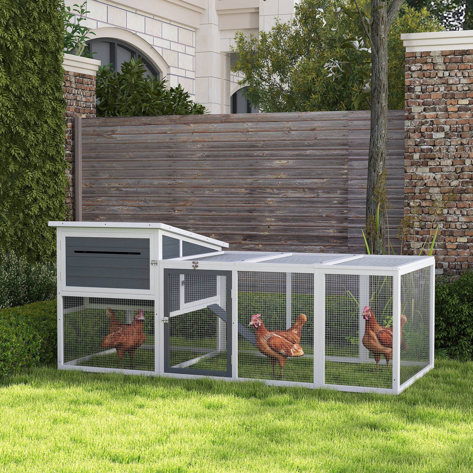 Sans Marque - Poulailler bois sapin abri pondoir espace extérieur 214x101x91,5 cm gris - Image 4