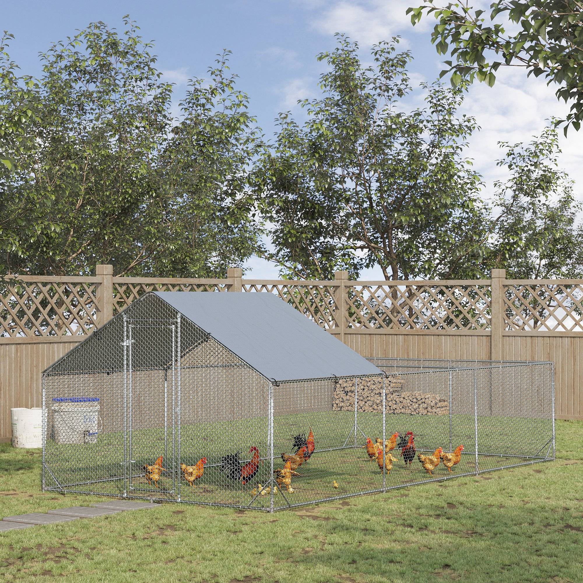 Enclos poulailler parc grillagé extérieur 18 m² chenil volière espace couvert acier galvanisé 6 x 3 x 1,95 m - Image 3