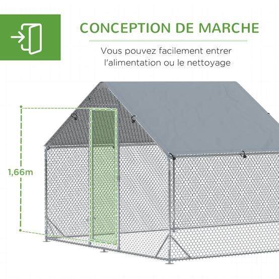 Enclos poulailler parc grillagé extérieur 18 m² chenil volière espace couvert acier galvanisé 6 x 3 x 1,95 m - Image 9