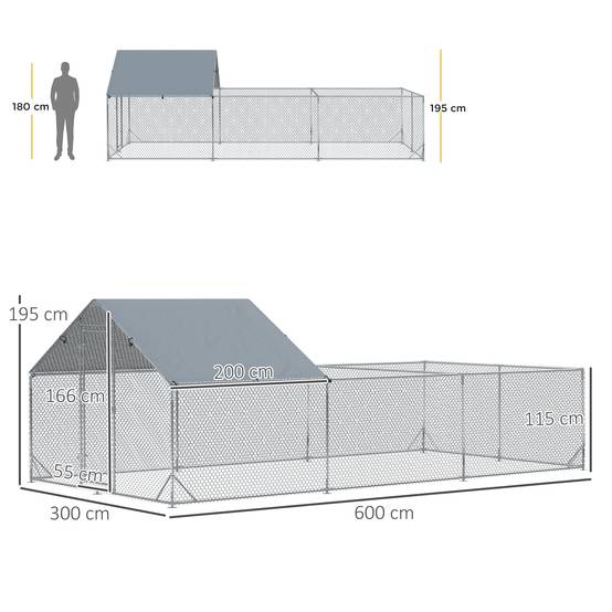 Enclos poulailler parc grillagé extérieur 18 m² chenil volière espace couvert acier galvanisé 6 x 3 x 1,95 m - Image 5