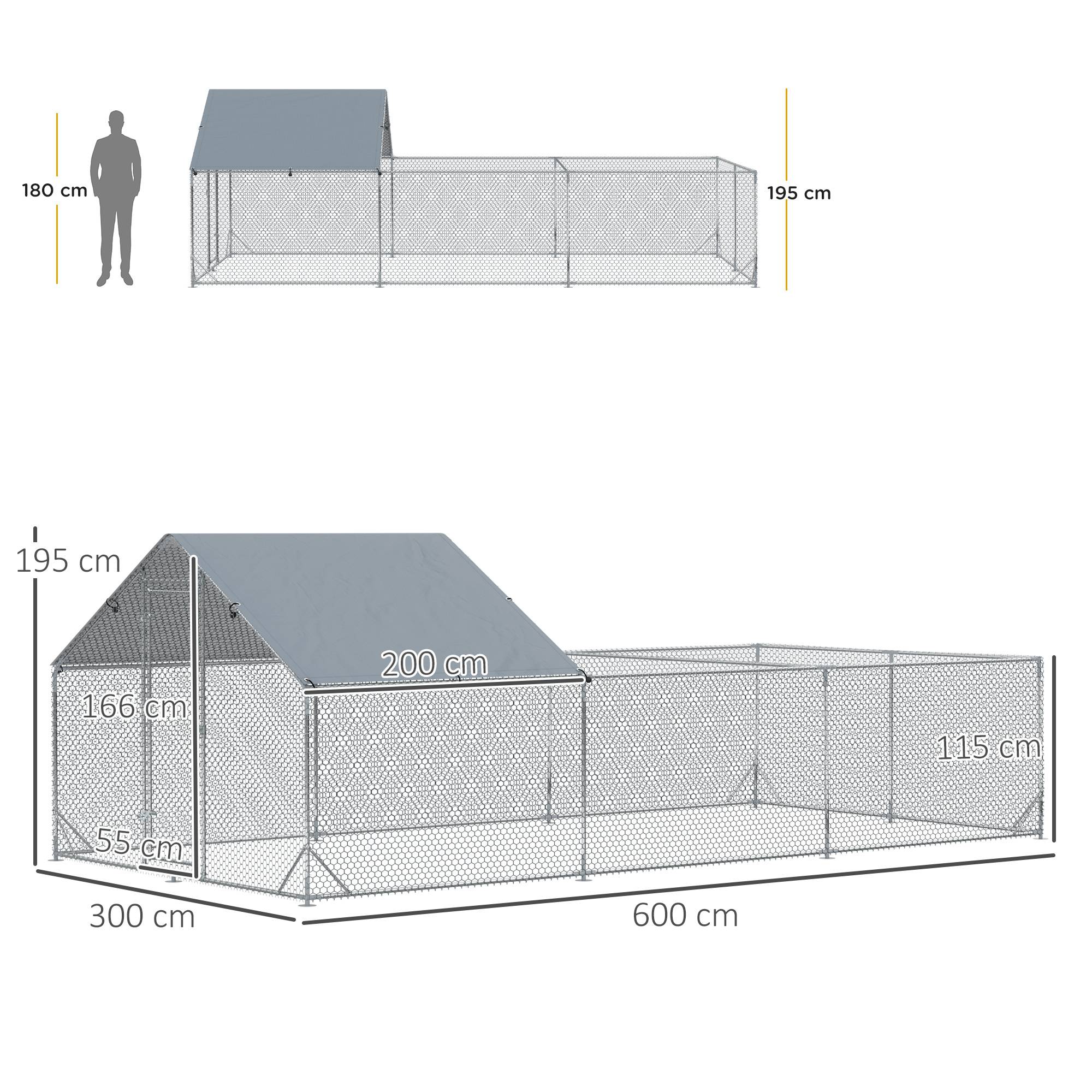 Enclos poulailler parc grillagé extérieur 18 m² chenil volière espace couvert acier galvanisé 6 x 3 x 1,95 m - Image 5