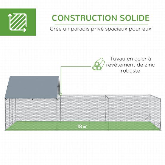 Enclos poulailler parc grillagé extérieur 18 m² chenil volière espace couvert acier galvanisé 6 x 3 x 1,95 m - Image 6