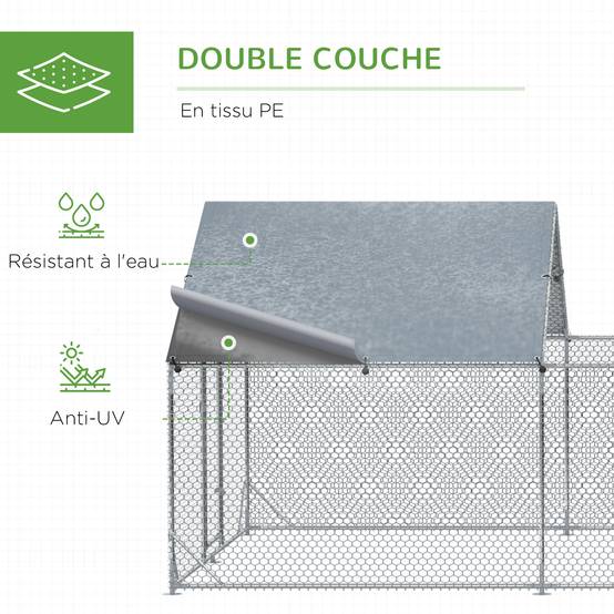 Enclos poulailler parc grillagé extérieur 18 m² chenil volière espace couvert acier galvanisé 6 x 3 x 1,95 m - Image 8