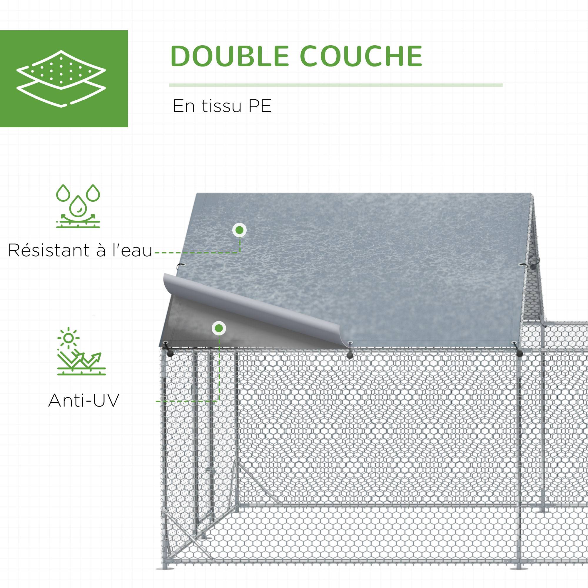 Enclos poulailler parc grillagé extérieur 18 m² chenil volière espace couvert acier galvanisé 6 x 3 x 1,95 m - Image 8