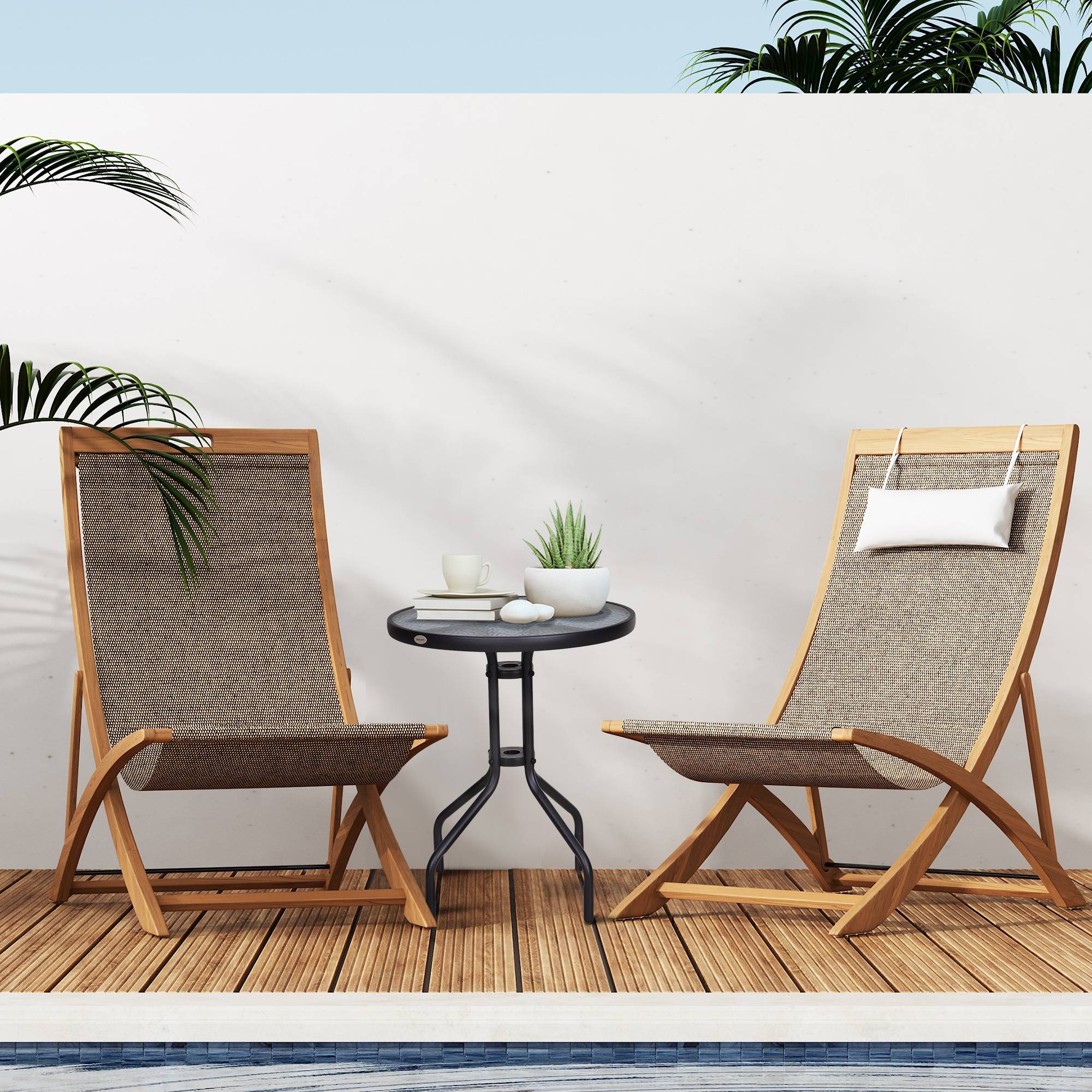 ComfortXL - Table de jardin ronde métal et verre de sécurité Ø60 x H70 cm noire balcon terrasse - ComfortXL Outdoor Living - Image 3