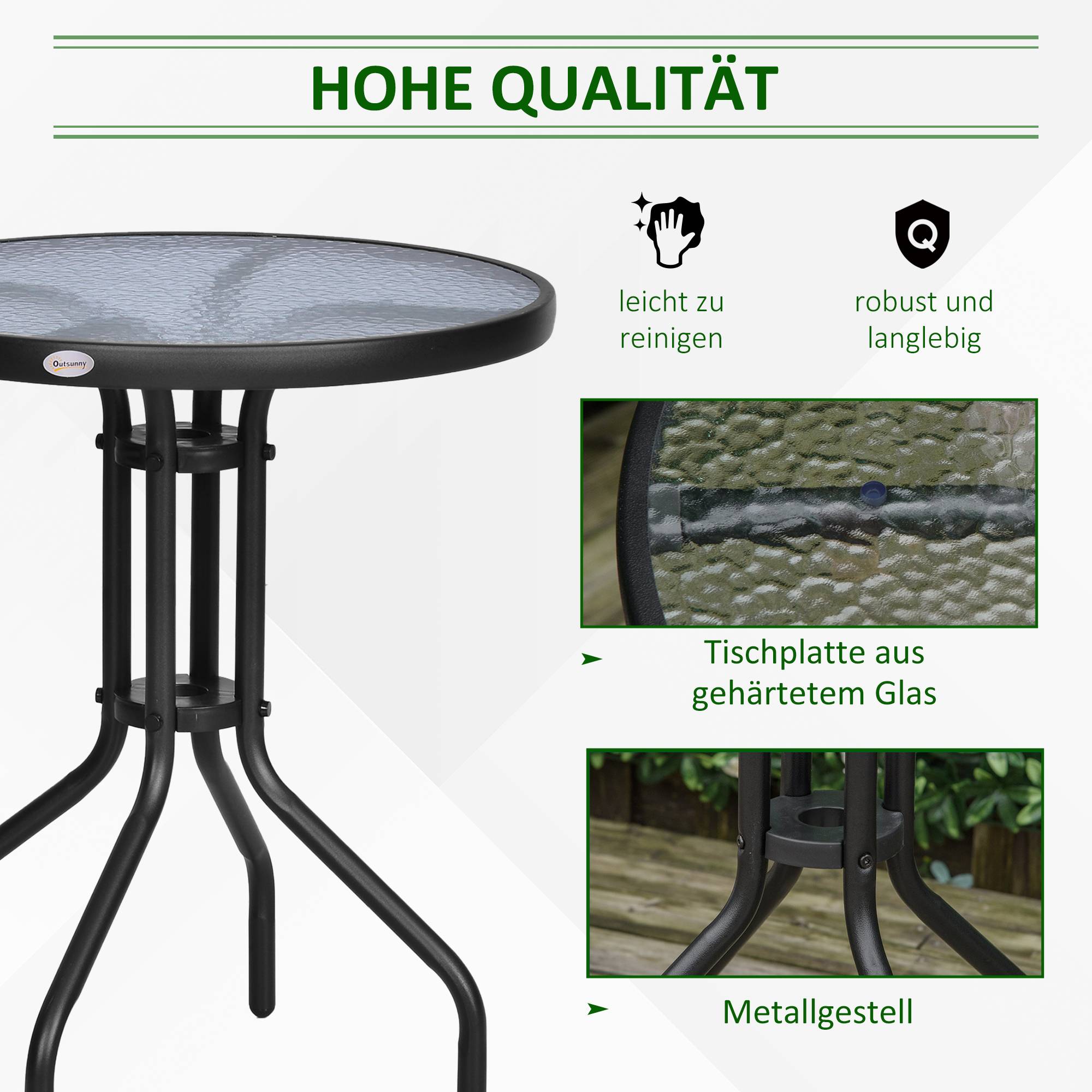 ComfortXL - Table de jardin ronde métal et verre de sécurité Ø60 x H70 cm noire balcon terrasse - ComfortXL Outdoor Living - Image 6