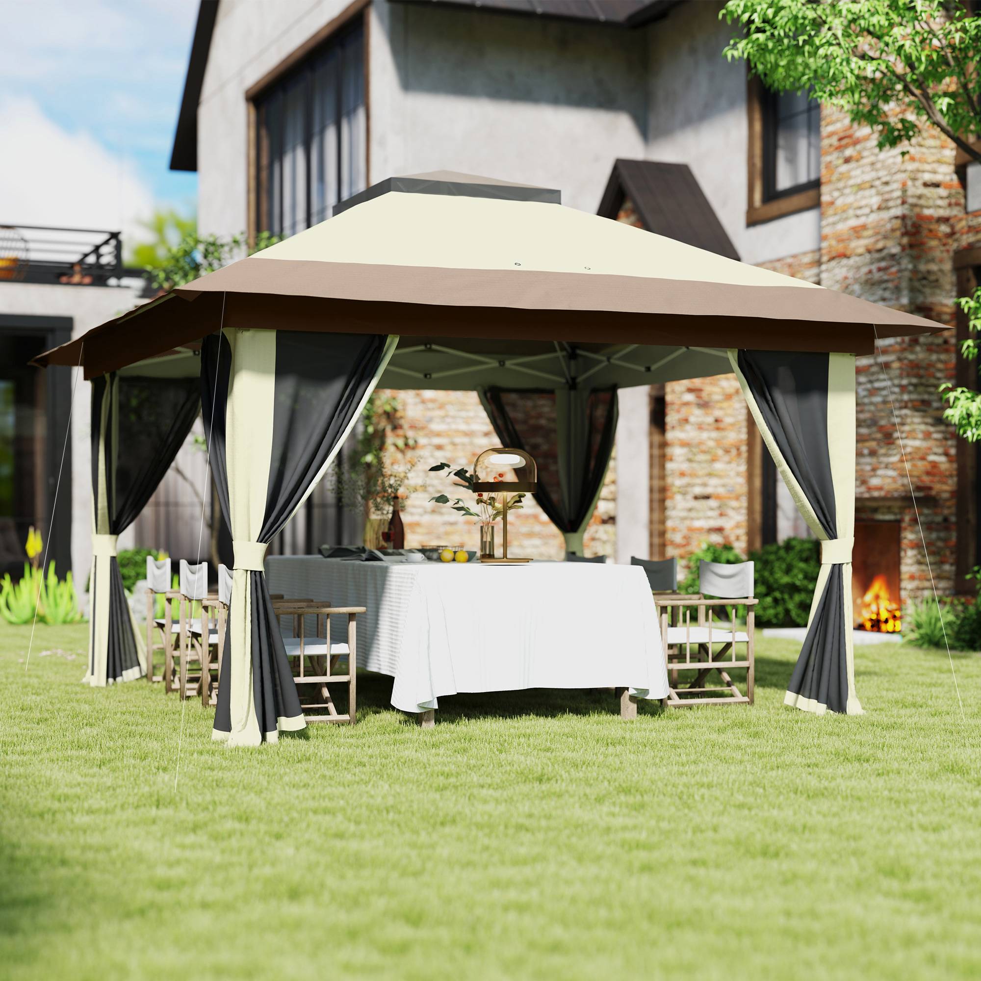 ComfortXL - Tonnelle pliante métal toile Oxford jardin moustiquaires UPF50+ 3,6 x 3,6 m crème - ComfortXL Outdoor Living - Image 4