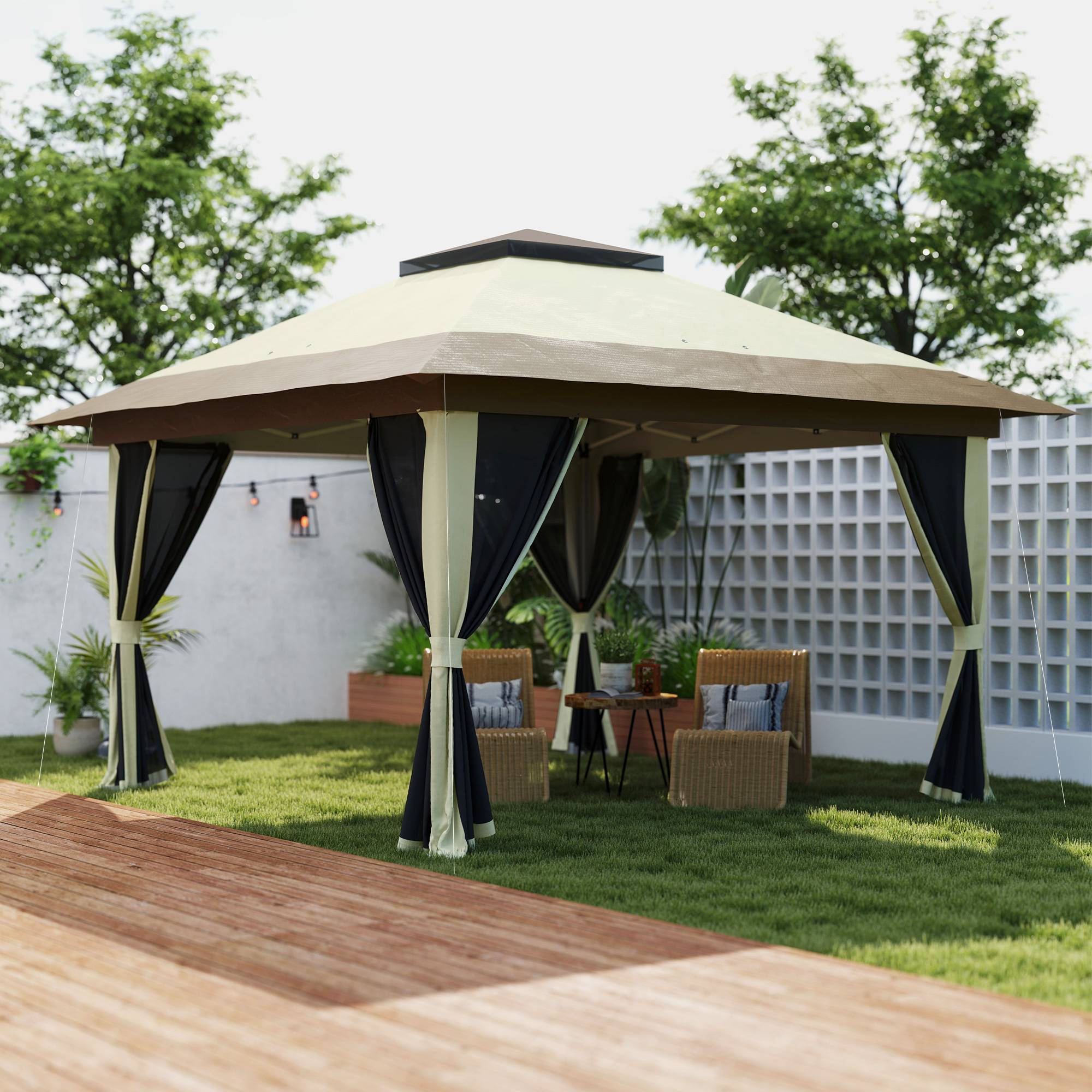 ComfortXL - Tonnelle pliante métal toile Oxford jardin moustiquaires UPF50+ 3,6 x 3,6 m crème - ComfortXL Outdoor Living - Image 3