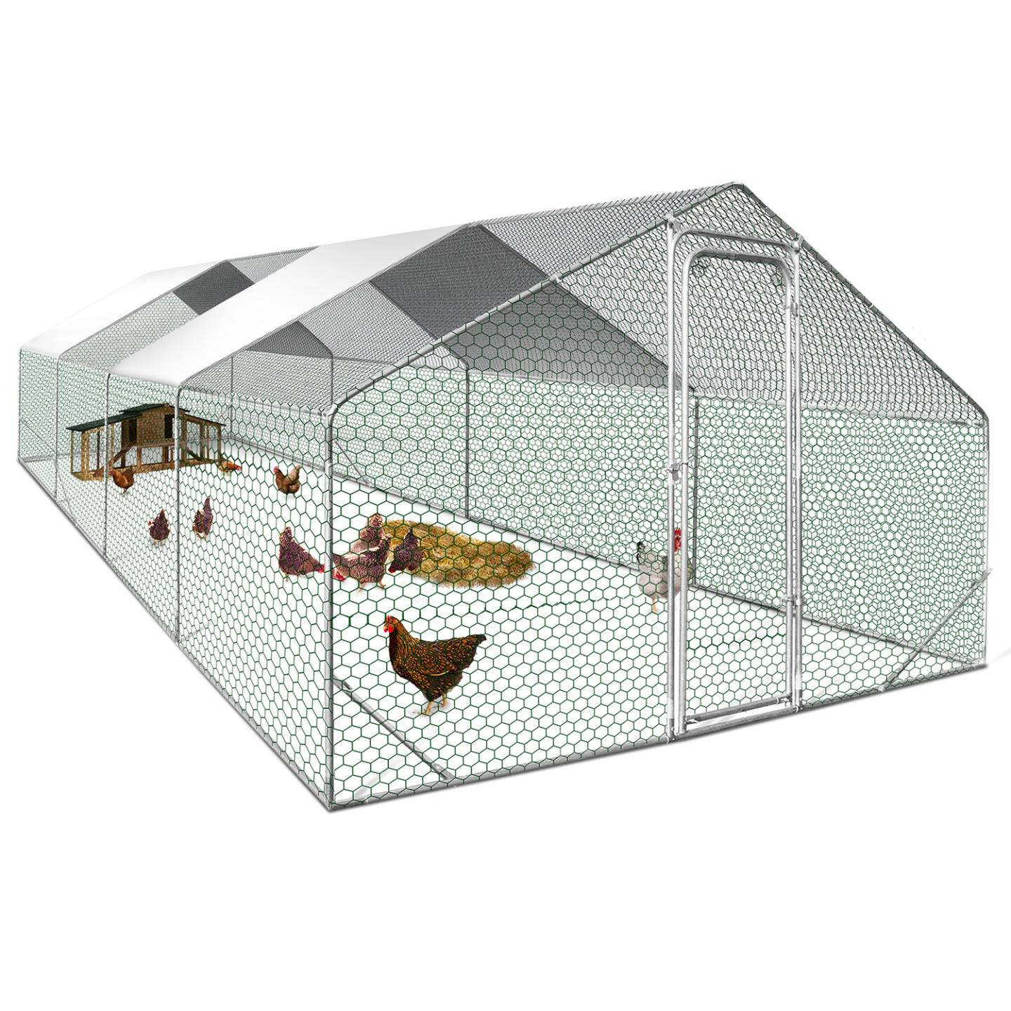 Enclos poulailler 24 m² grillagé 8×3 m en acier galvanisé avec porte sécurisée – ID Market - Image 2