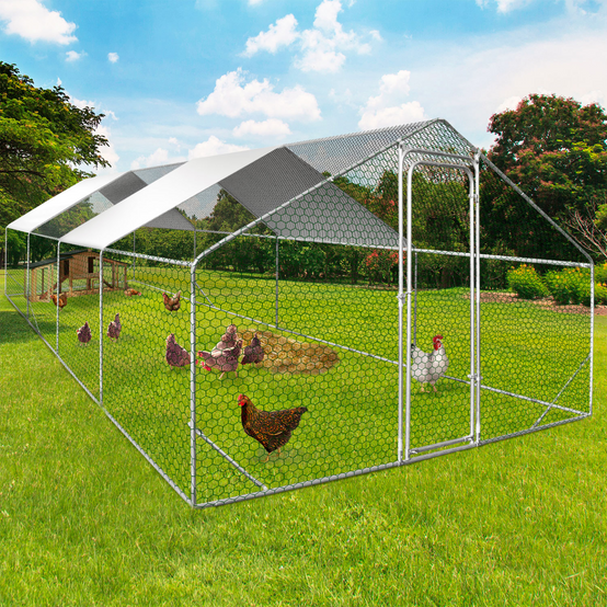 Enclos poulailler 24 m² grillagé 8×3 m en acier galvanisé avec porte sécurisée – ID Market - Image 1