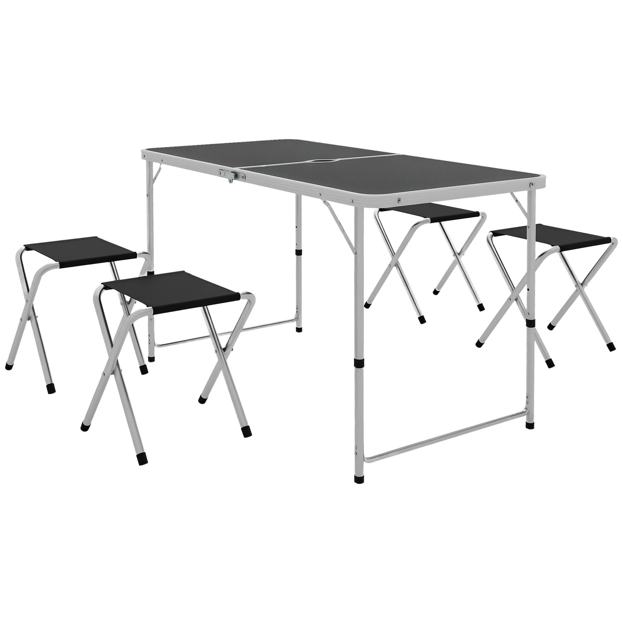 ComfortXL - Ensemble de camping en aluminium pour pique-nique table réglable et 4 tabourets pliants noir - ComfortXL Outdoor Living