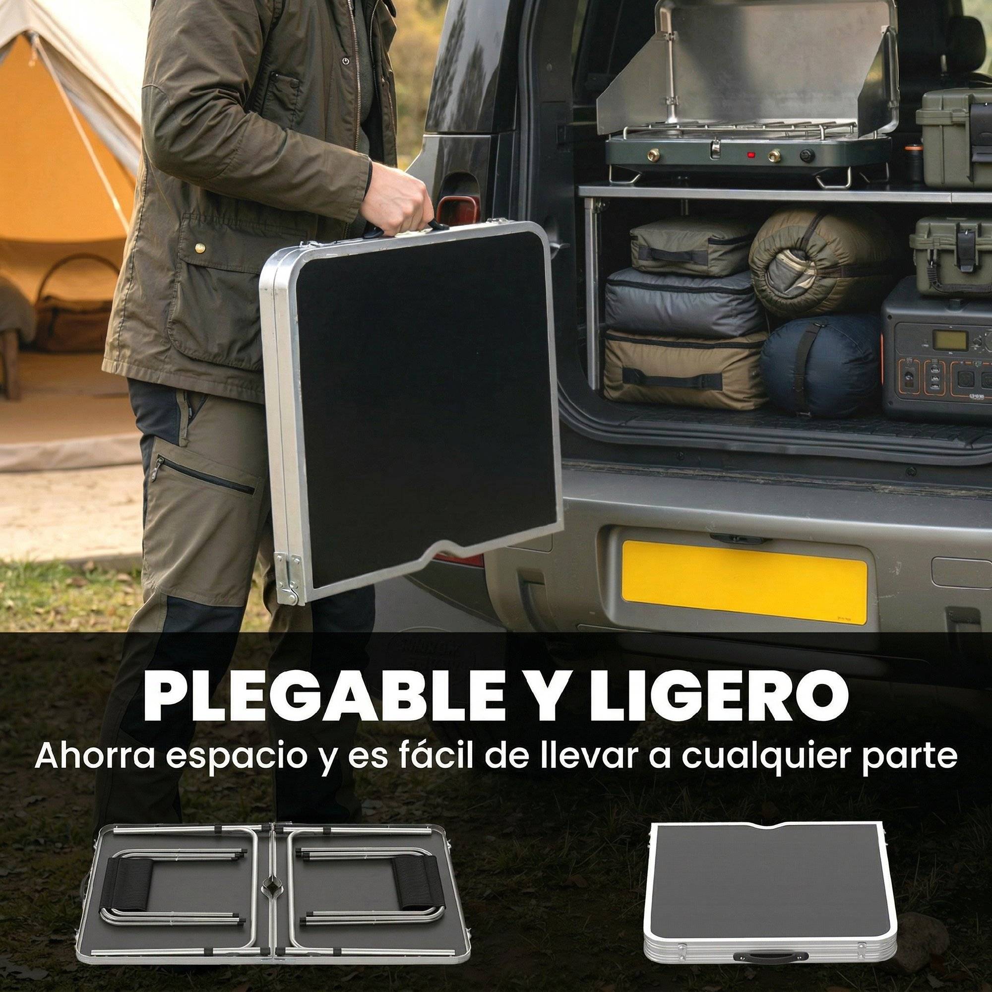 ComfortXL - Ensemble de camping en aluminium pour pique-nique table réglable et 4 tabourets pliants noir - ComfortXL Outdoor Living - Image 9