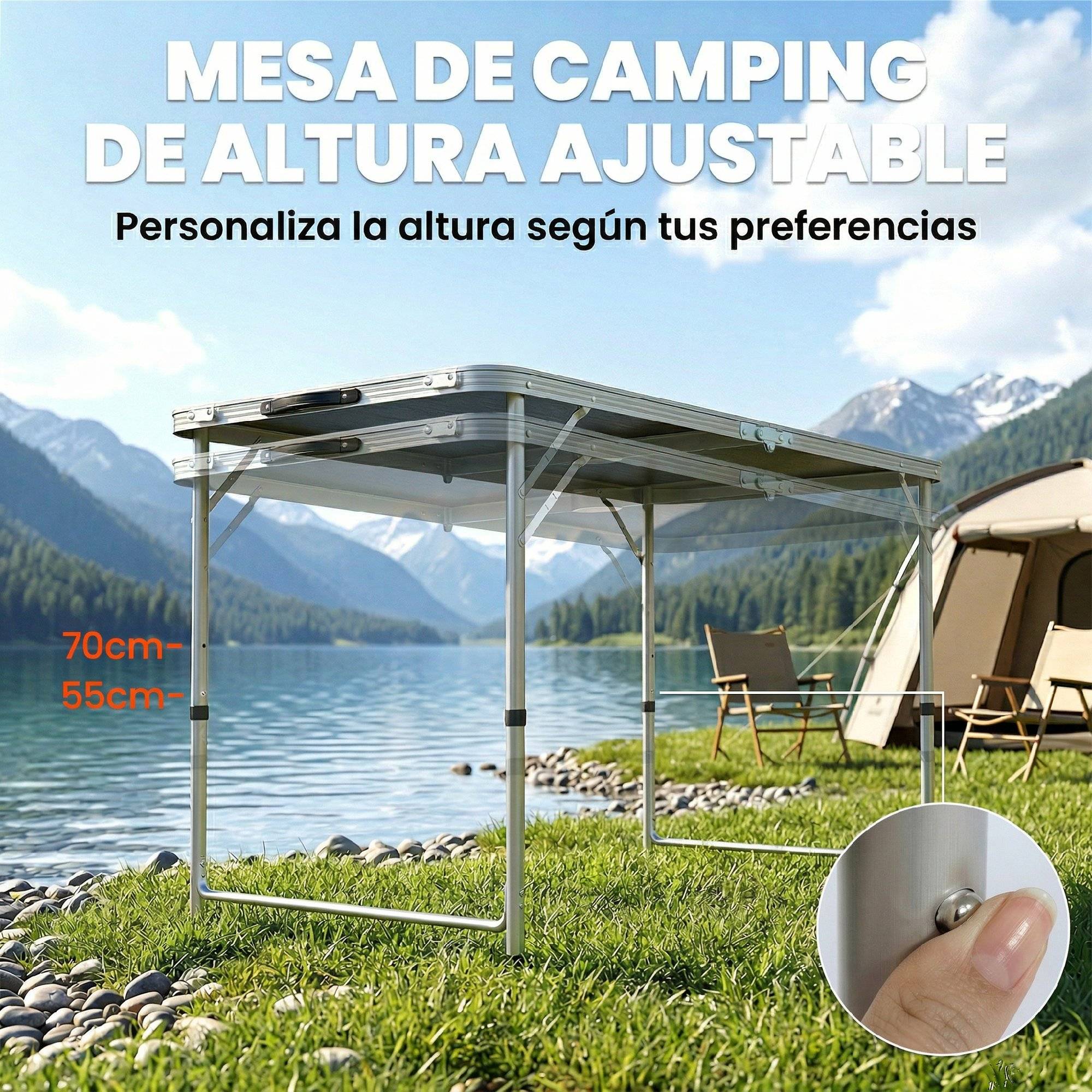 ComfortXL - Ensemble de camping en aluminium pour pique-nique table réglable et 4 tabourets pliants noir - ComfortXL Outdoor Living - Image 7