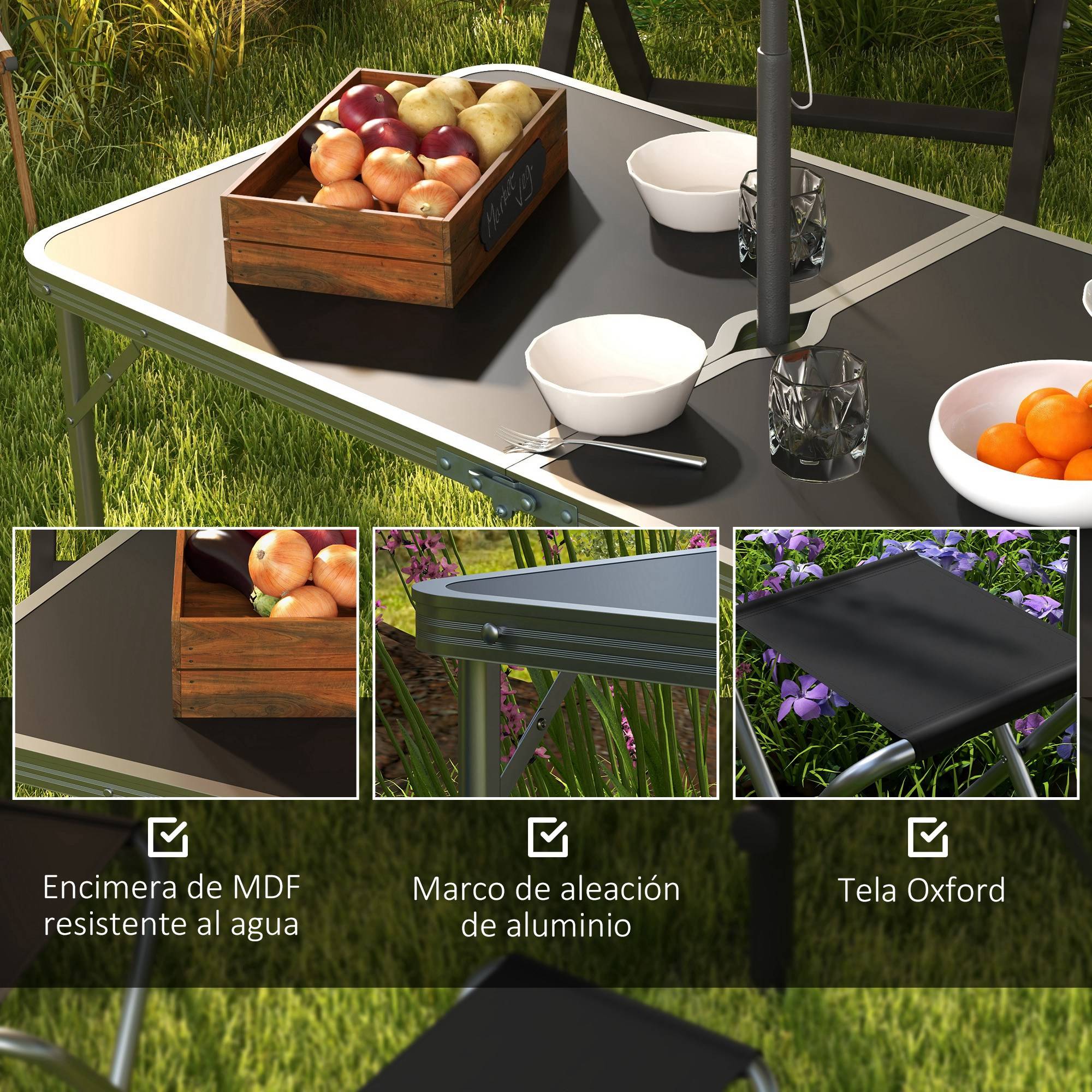 ComfortXL - Ensemble de camping en aluminium pour pique-nique table réglable et 4 tabourets pliants noir - ComfortXL Outdoor Living - Image 10
