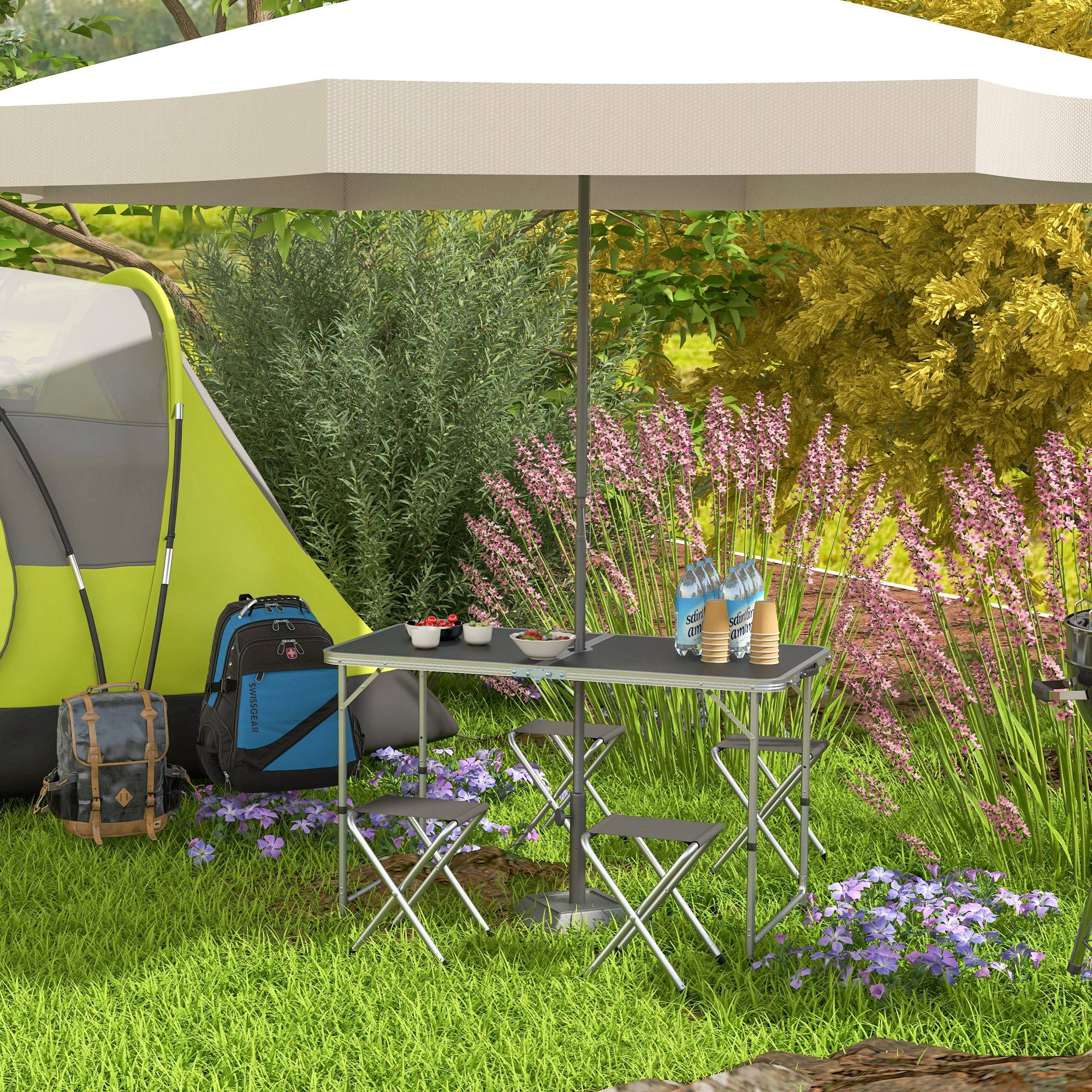 ComfortXL - Ensemble de camping en aluminium pour pique-nique table réglable et 4 tabourets pliants noir - ComfortXL Outdoor Living - Image 3