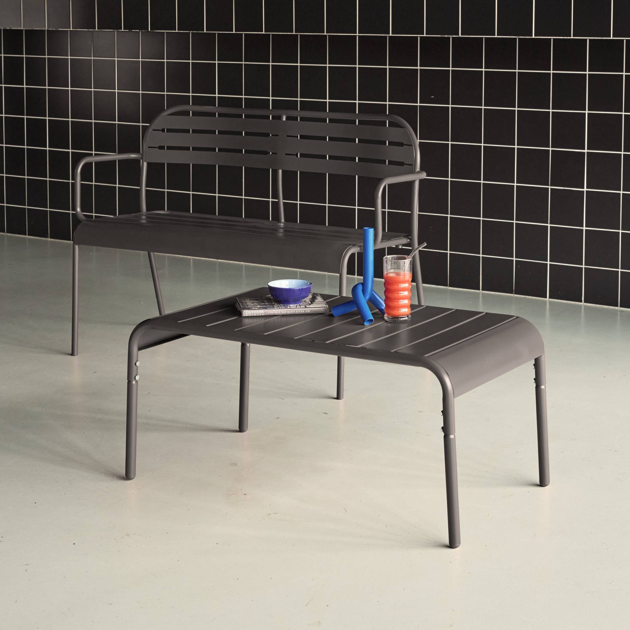 Table basse de jardin rectangulaire acier 90cm anthracite - Amélia | sweeek - Image 3
