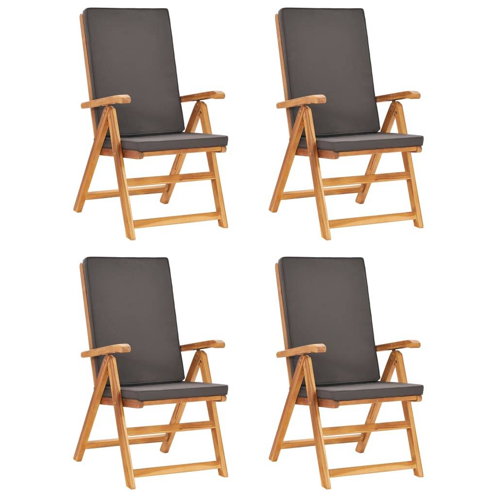 Salon de jardin meuble d'extérieur ensemble de mobilier 5 pièces avec coussins gris bois de teck massif - Image 6