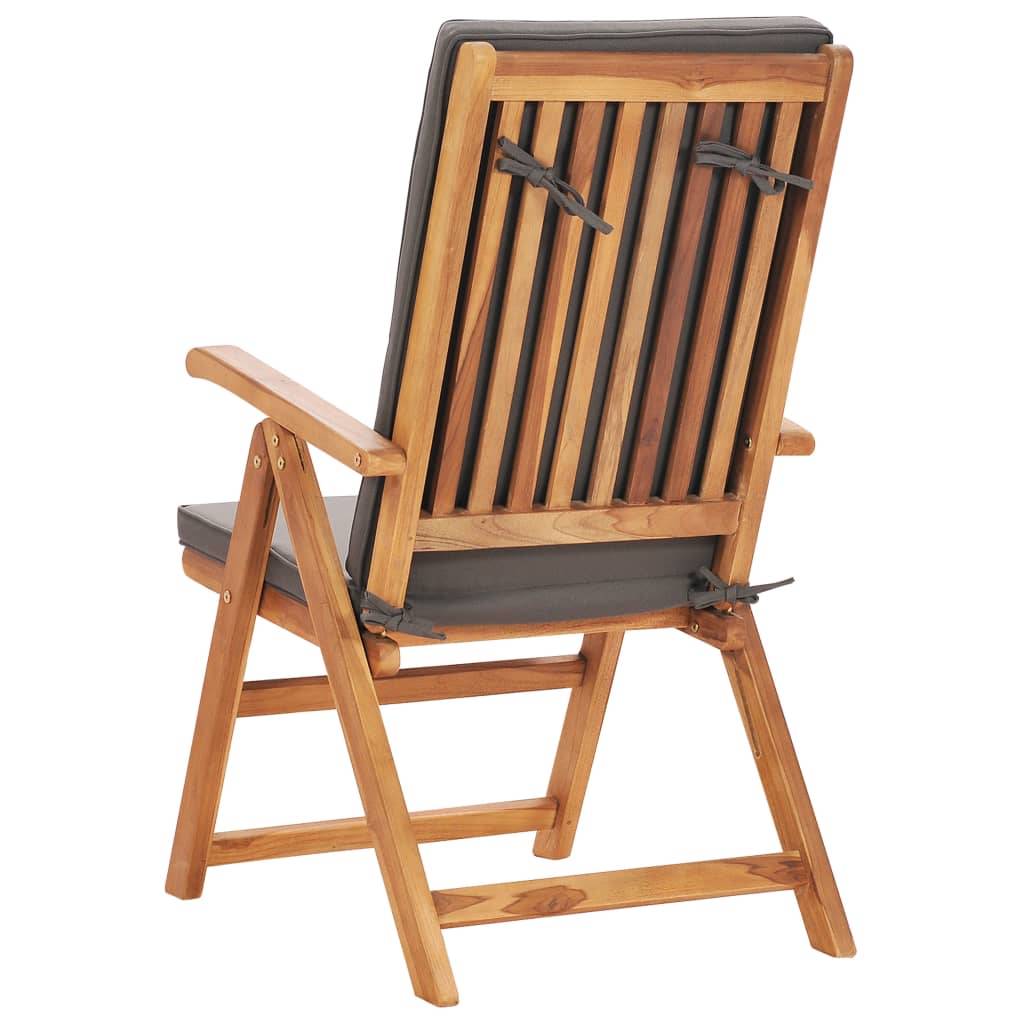 Salon de jardin meuble d'extérieur ensemble de mobilier 5 pièces avec coussins gris bois de teck massif - Image 8