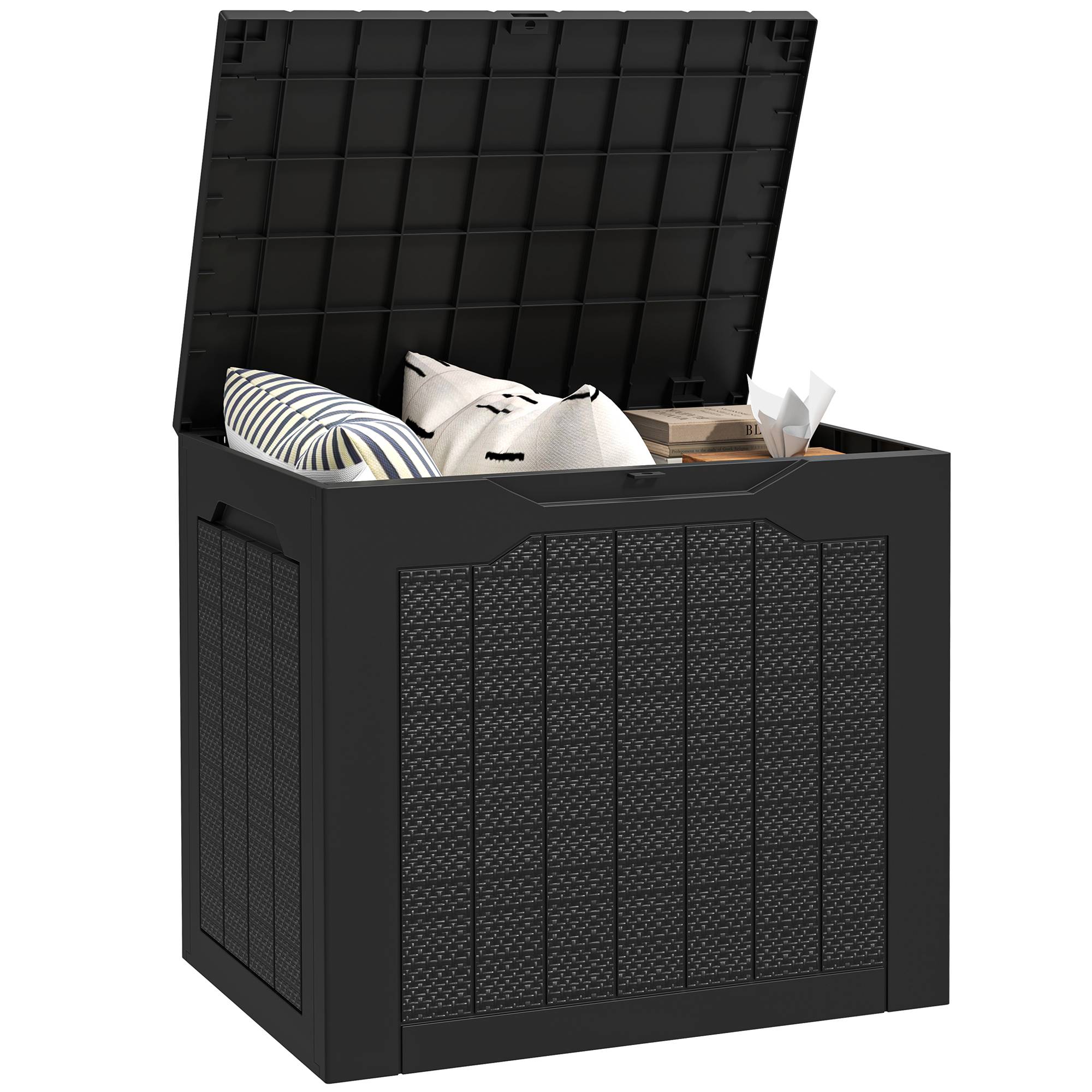 Coffre de rangement extérieur 97L avec poignées encastrées, malle de rangement extérieur étanche 56 x 41 x 50 cm, noir - Image 1