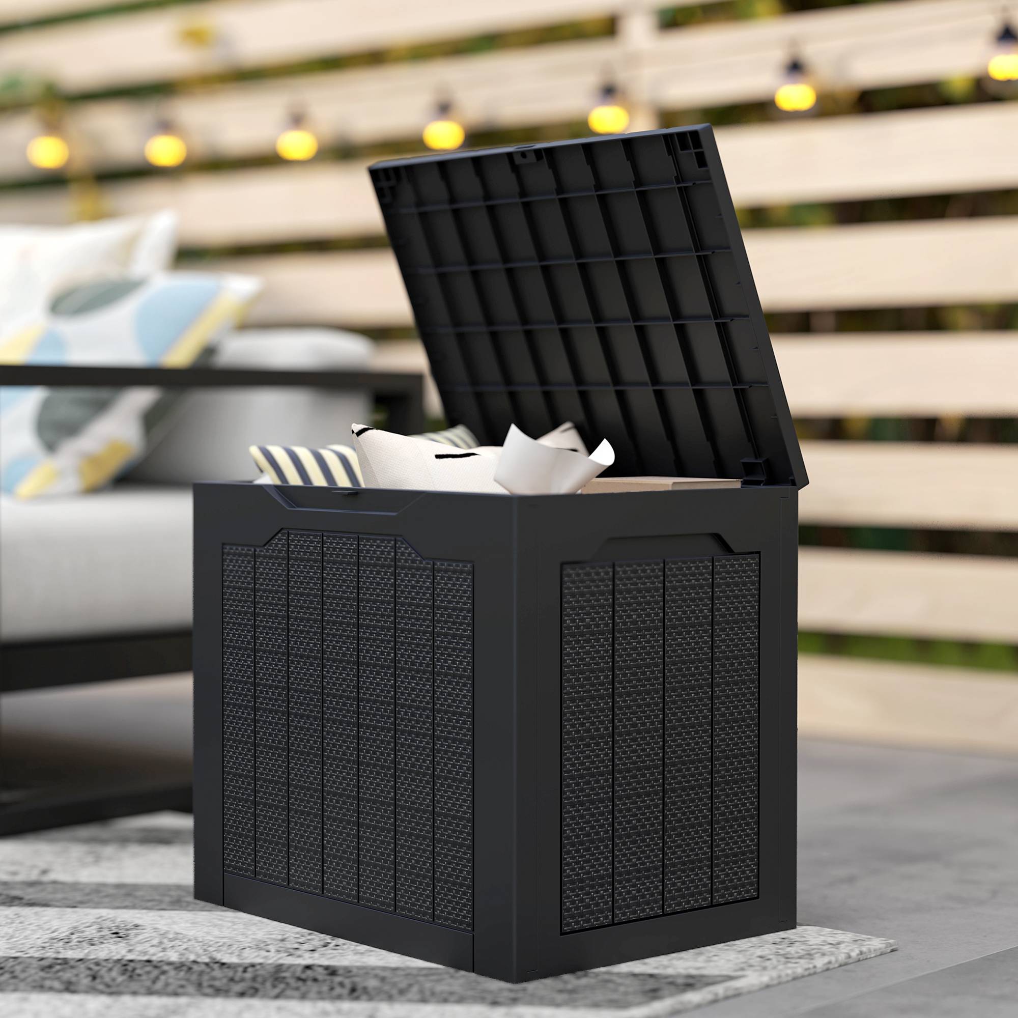 Coffre de rangement extérieur 97L avec poignées encastrées, malle de rangement extérieur étanche 56 x 41 x 50 cm, noir - Image 10