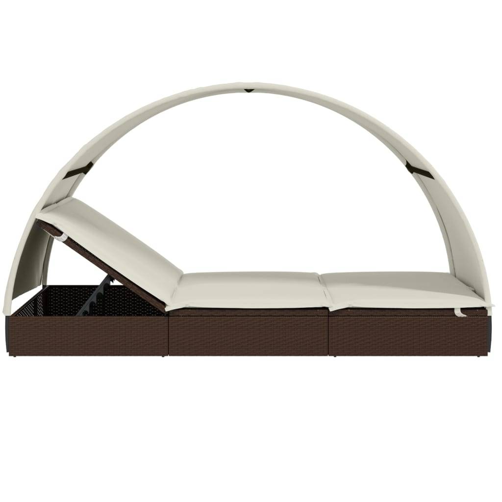 Transat 2 places avec toit rond marron 211 x 112 x 140 cm - PANGIVO - Image 7