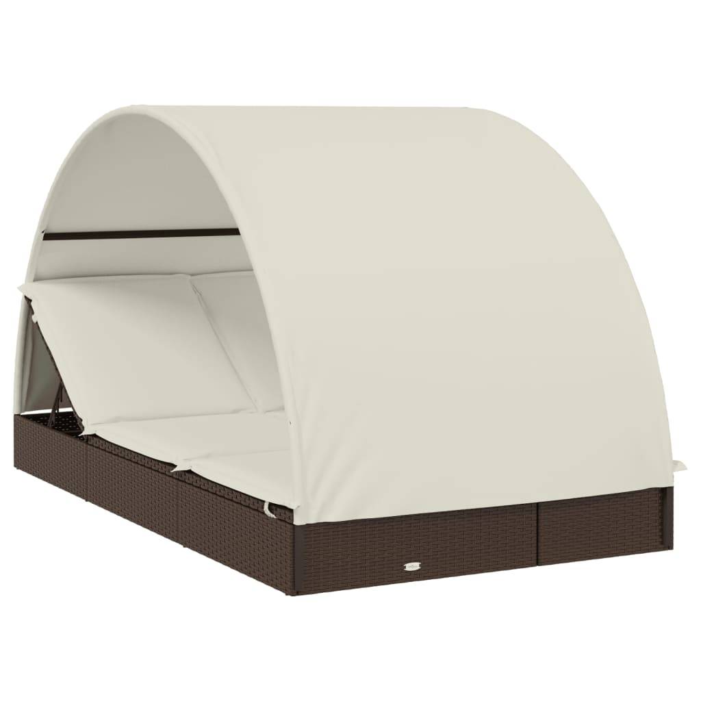 Transat 2 places avec toit rond marron 211 x 112 x 140 cm - PANGIVO - Image 2