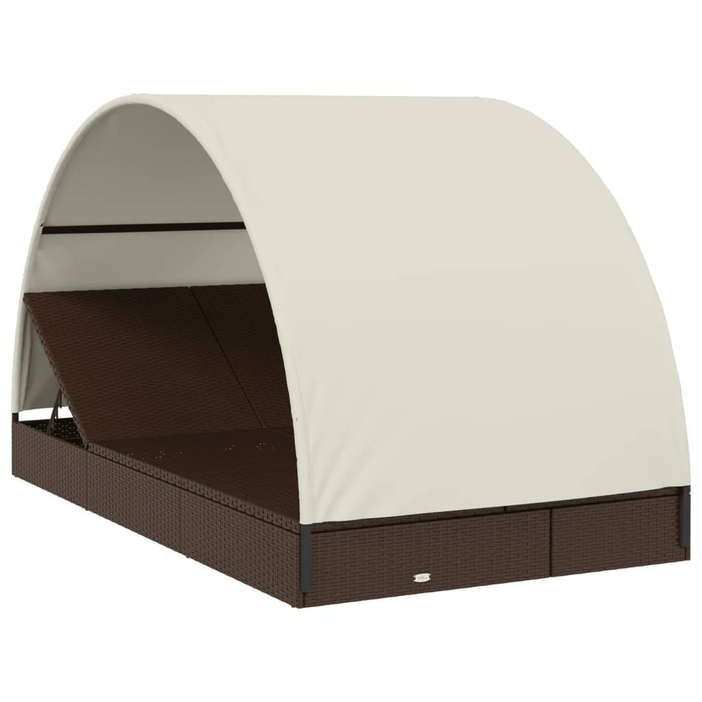 Transat 2 places avec toit rond marron 211 x 112 x 140 cm - PANGIVO - Image 3
