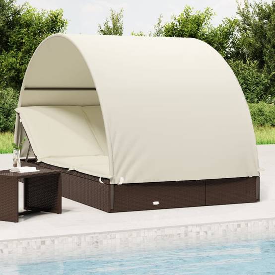 Transat 2 places avec toit rond marron 211 x 112 x 140 cm - PANGIVO - Image 1